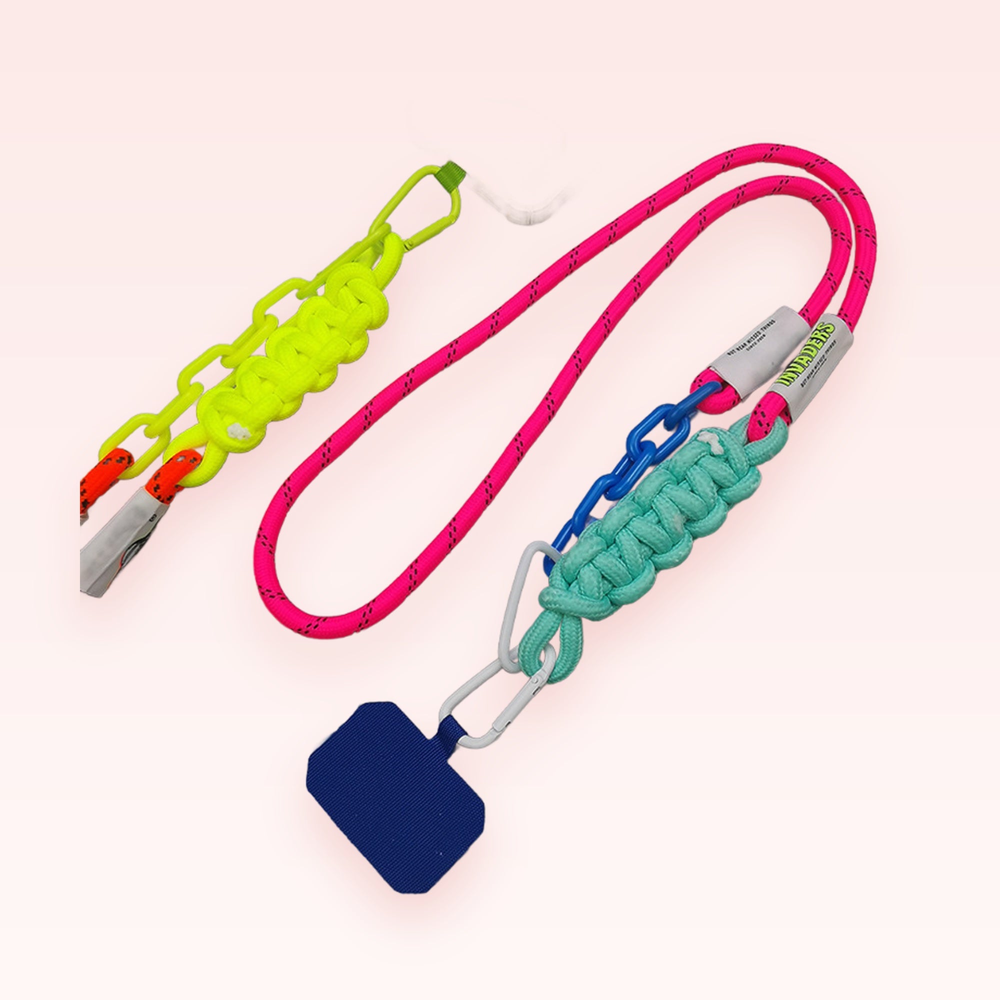 Neon Pink & Green Paracord Phone Lanyard | Y2K Sporty Crossbody Phone Strap