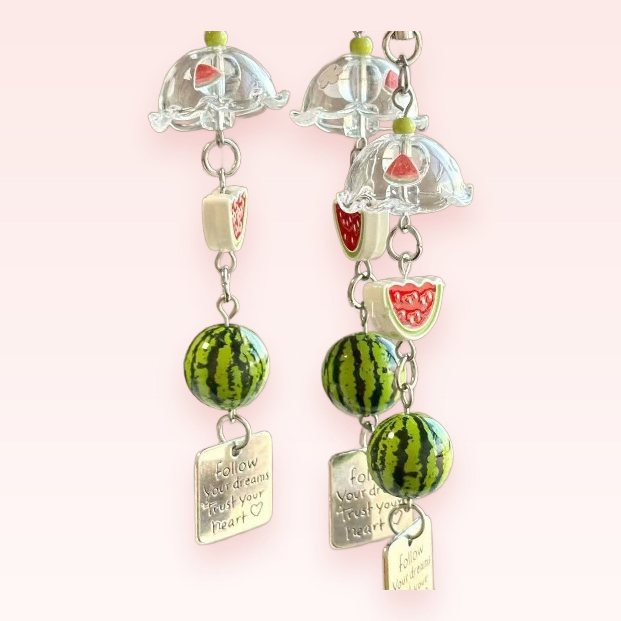 Cute Watermelon & Umbrella Phone Charm | Aesthetic Fruit Beaded Wrist Lanyard
