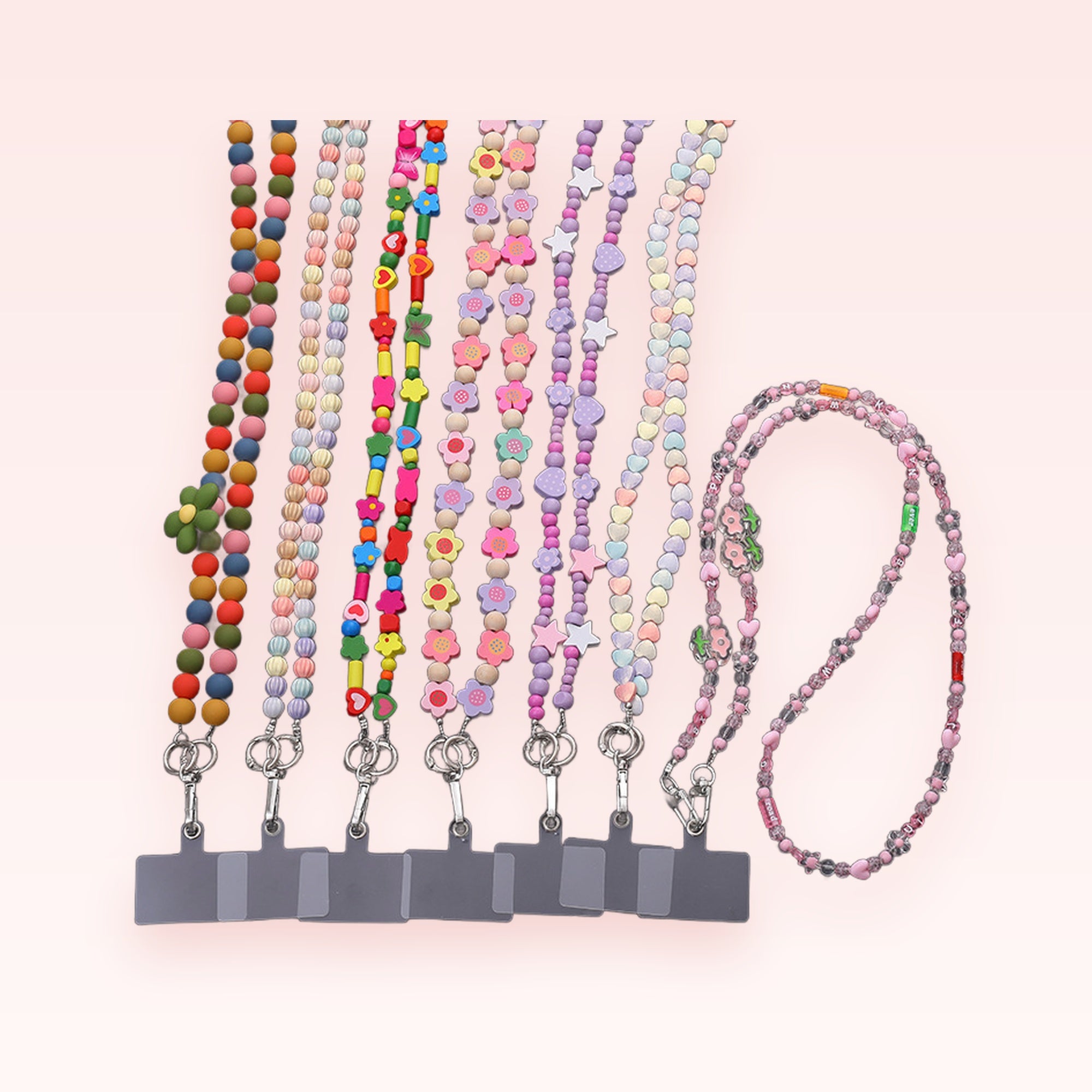 Kawaii Beaded Phone Lanyard Strap | Pastel Floral & Heart Phone Charm