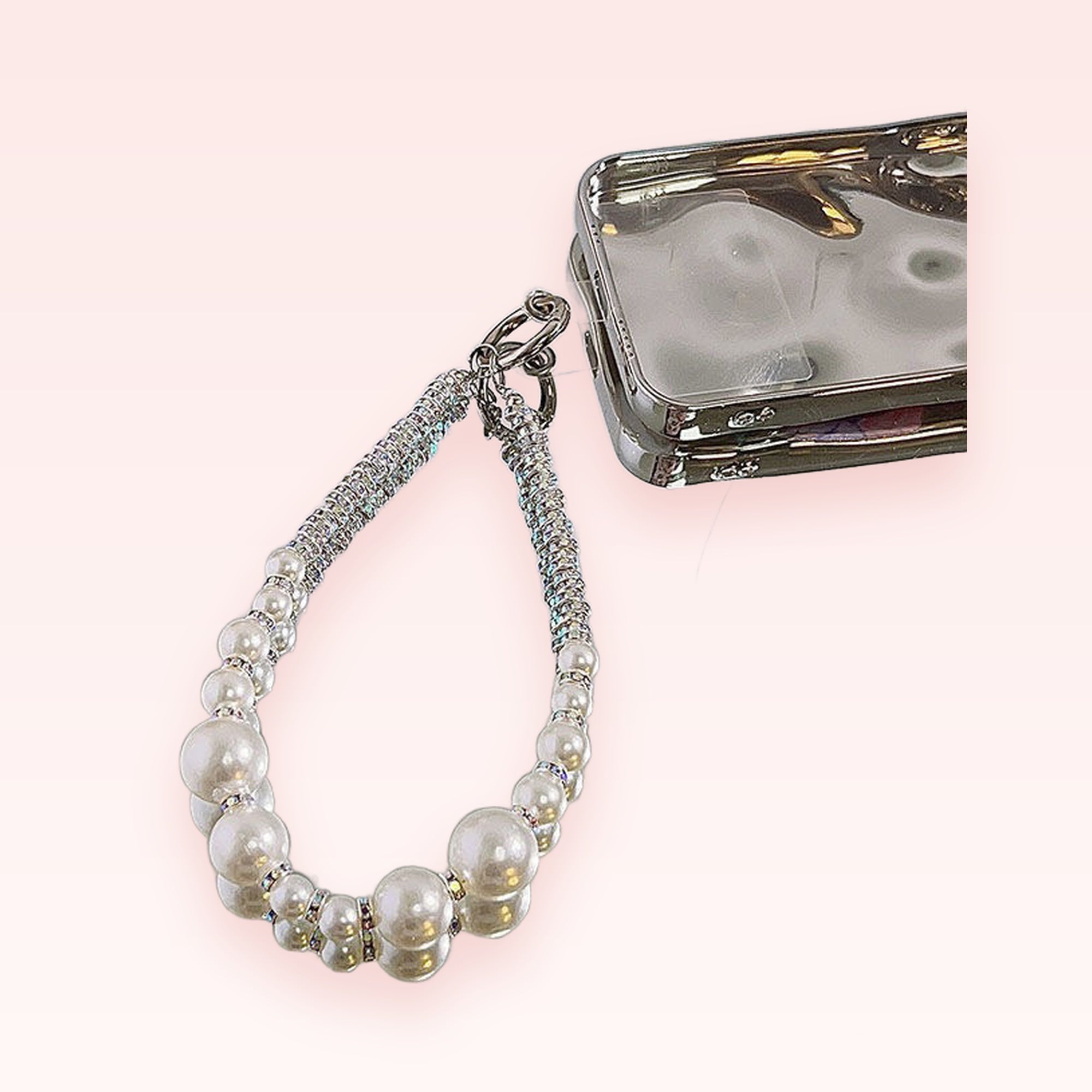 Aesthetic Pearl & Rhinestone Phone Charm | Elegant Beaded Wrist Lanyard