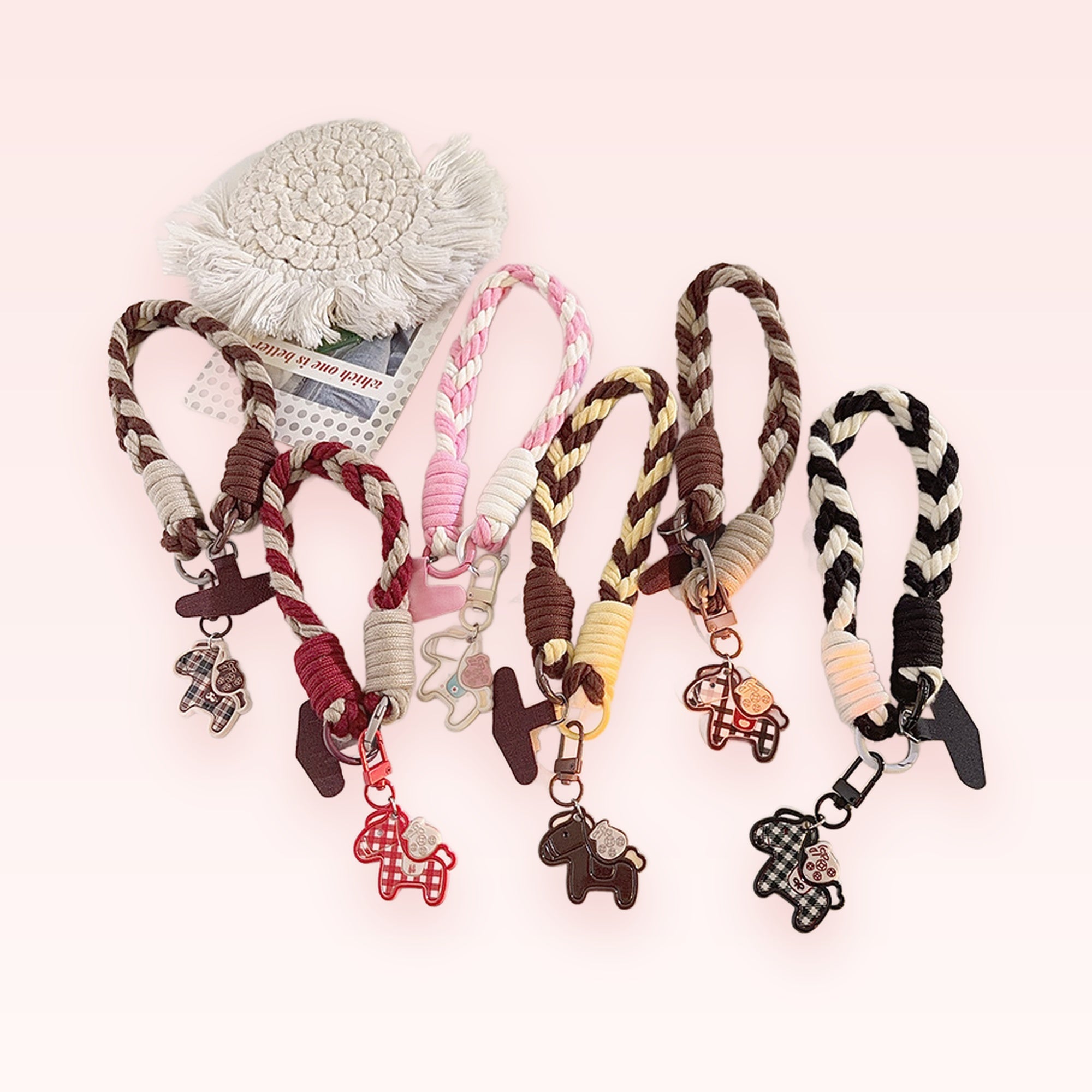 Braided Rope Horse Phone Charm Wristlet | Kawaii Plaid Horse Lanyard