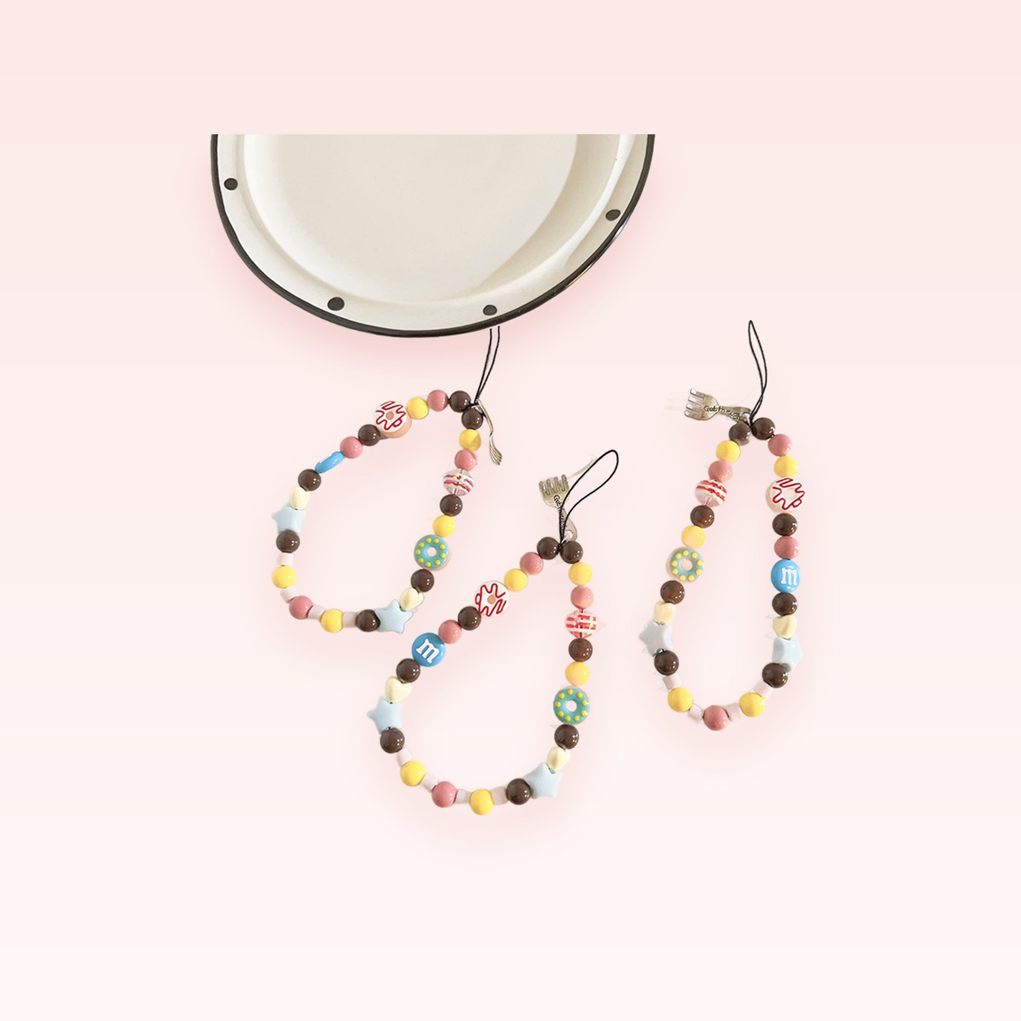 Kawaii Donut & M&M Beaded Phone Charm | Pastel Candy Wrist Strap Lanyard