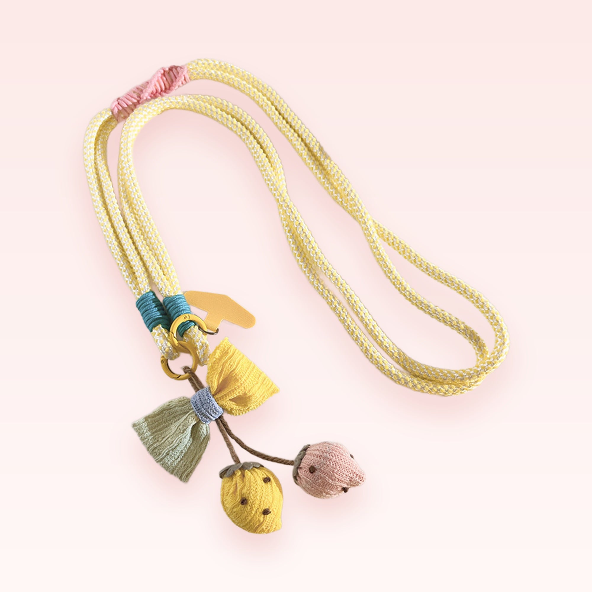 Cute Knitted Fruit & Bow Phone Lanyard | Pastel Yellow Crossbody Strap