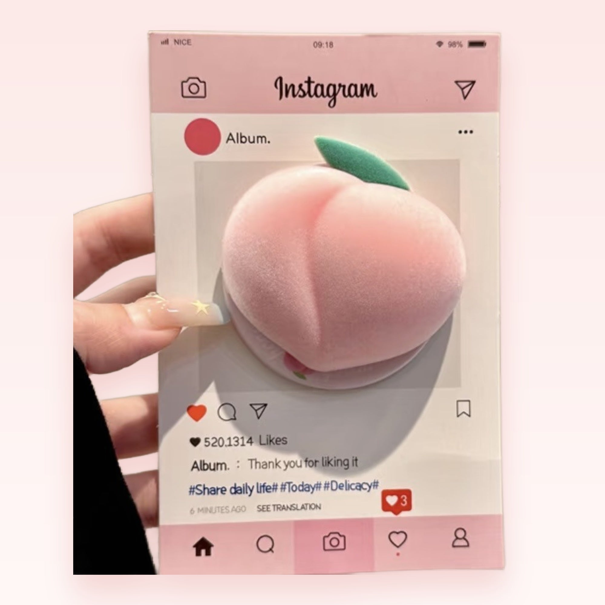 Fluffy Pink Peach Phone Grip | Kawaii Pop Socket Stand for Girls