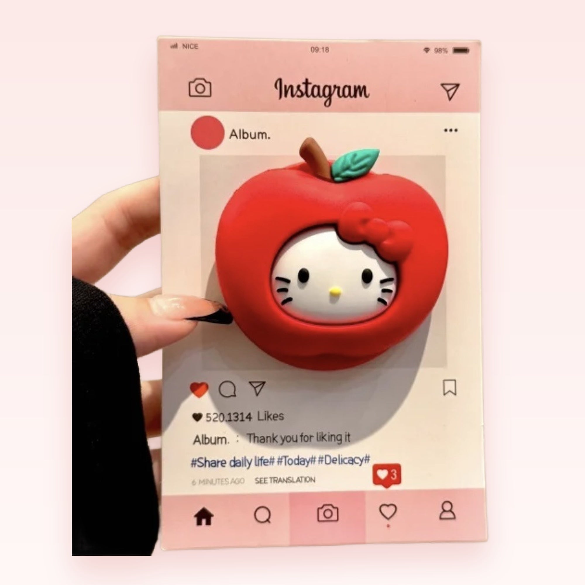 Cute Hello Kitty Apple Phone Grip | Kawaii Red Fruit Pop Socket Stand