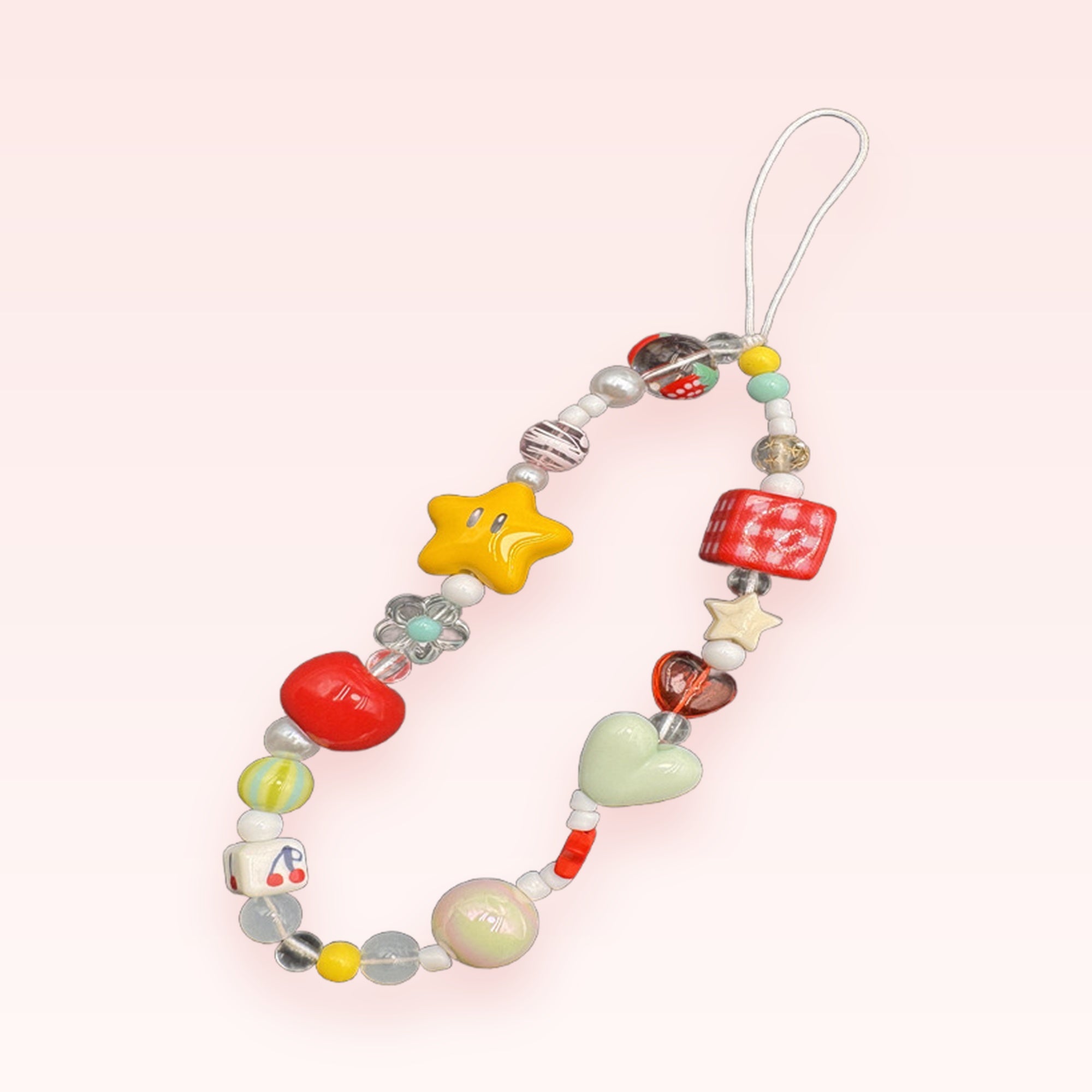 Kawaii Beaded Phone Charm Strap | Colorful Star Heart Cherry Wrist Lanyard