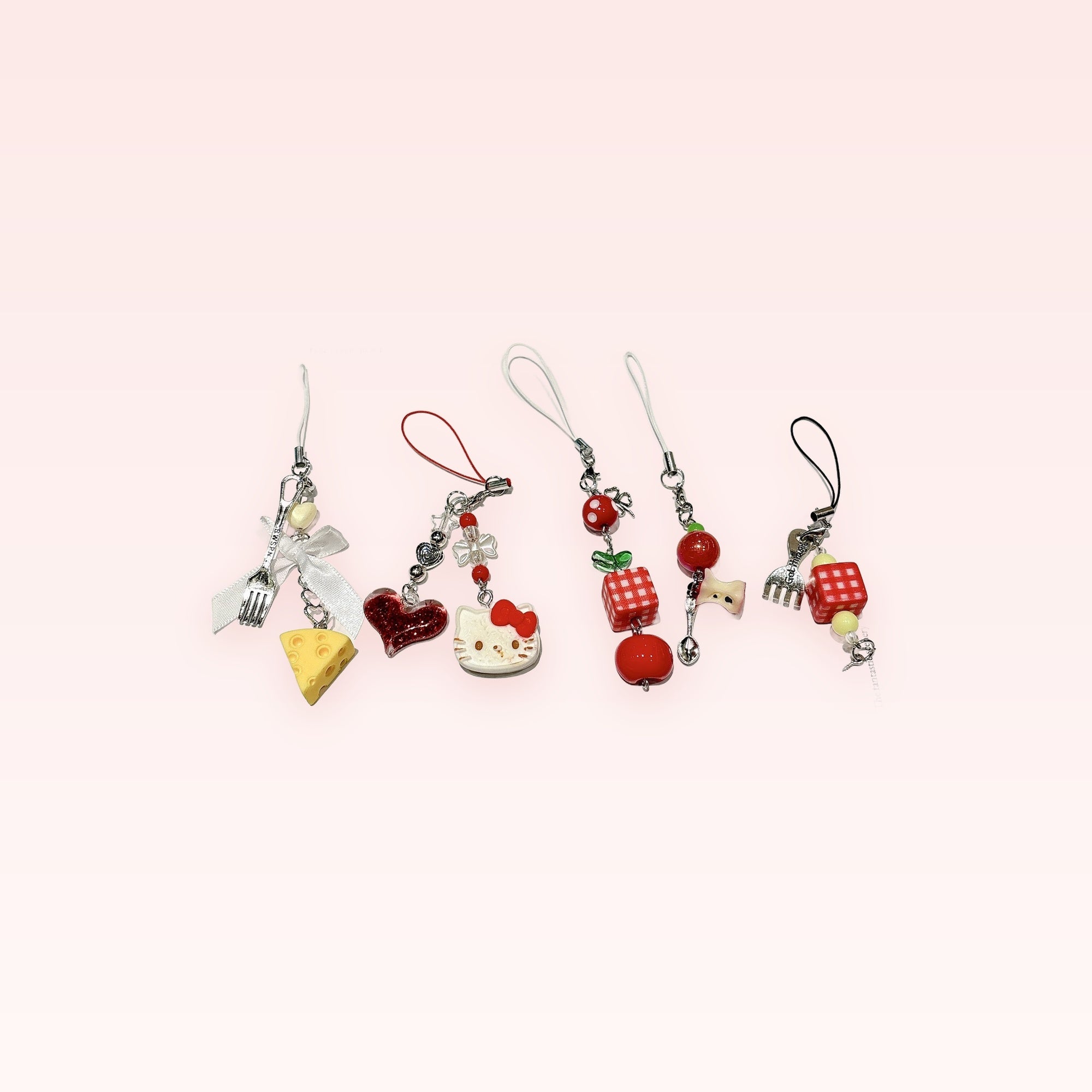 Kawaii Hello Kitty & Fruit Phone Charm Straps | Cute Foodie Beaded Wrist Lanyards