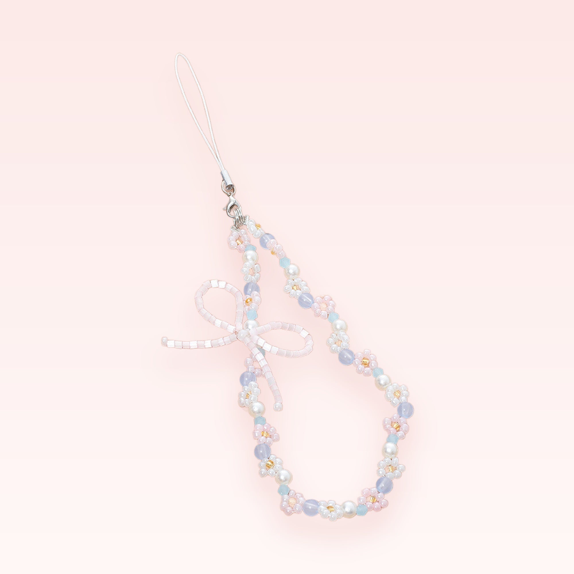 Pastel Daisy & Pearl Beaded Phone Charm | Cute Bow Wrist Strap Lanyard