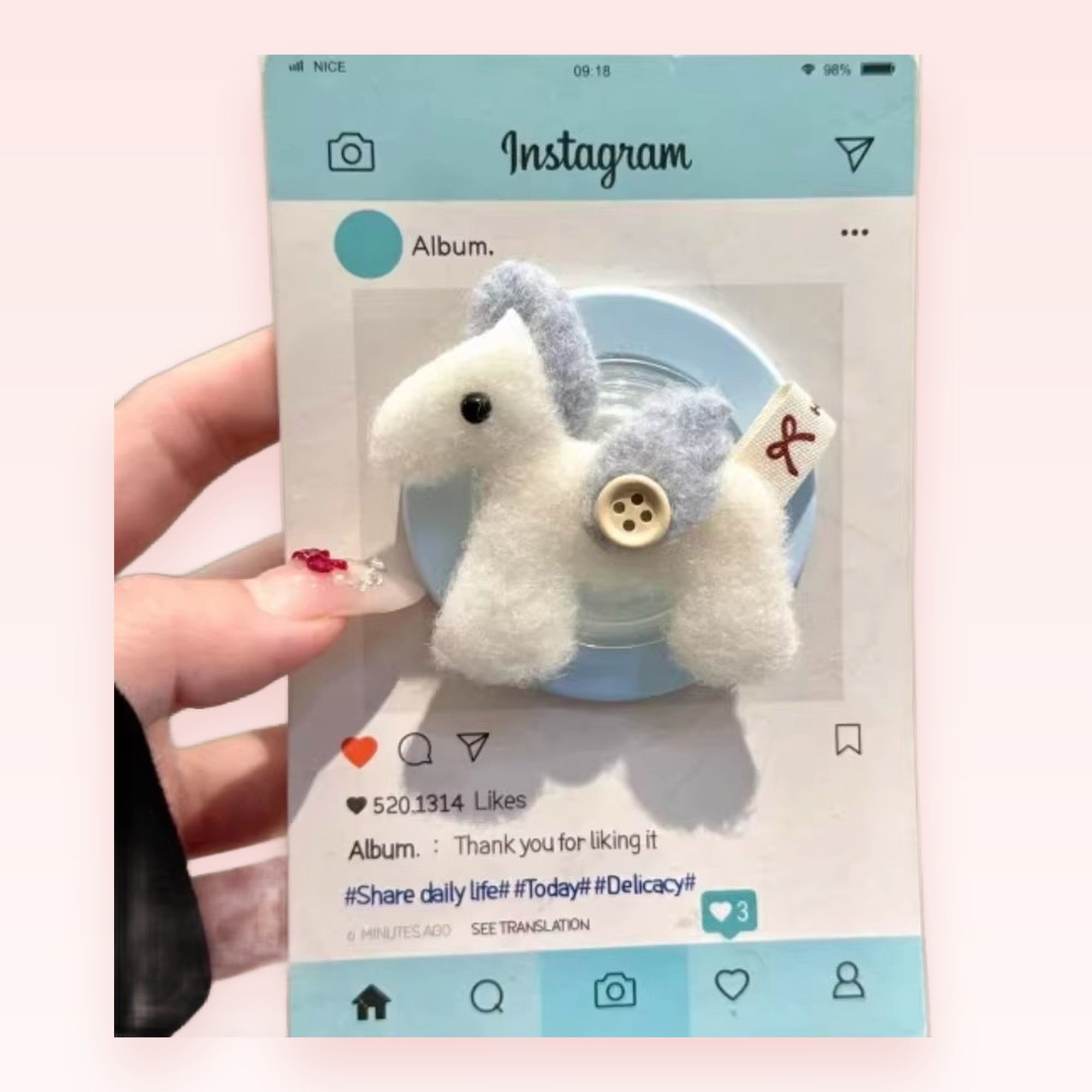 Cute White & Blue Felt Horse Phone Grip | Kawaii Pop Socket Stand for Girls