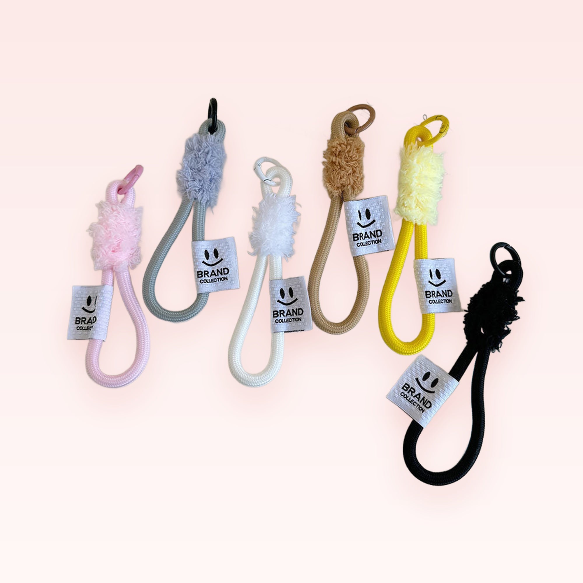 Cute Fluffy Cord Phone Charm Strap | Aesthetic Smiley Face Wrist Lanyard