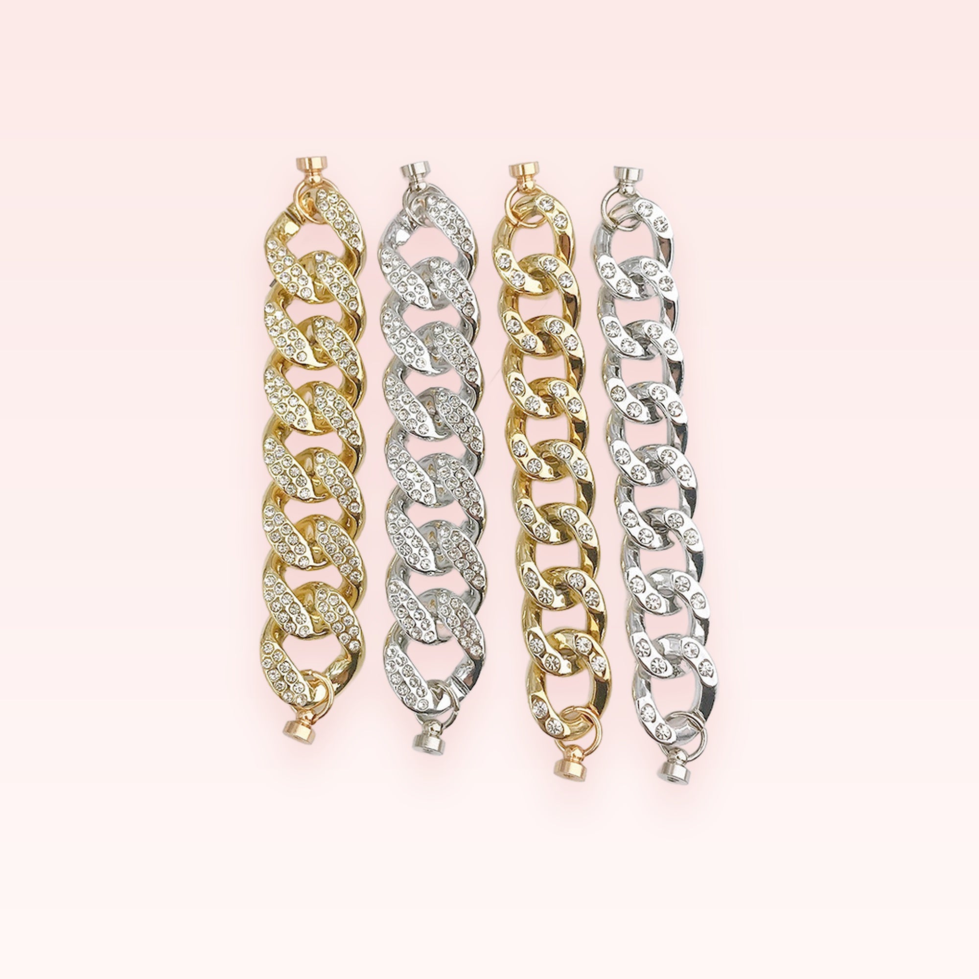 Rhinestone Cuban Link Chain Phone Charm | Gold & Silver Sparkle Wrist Strap