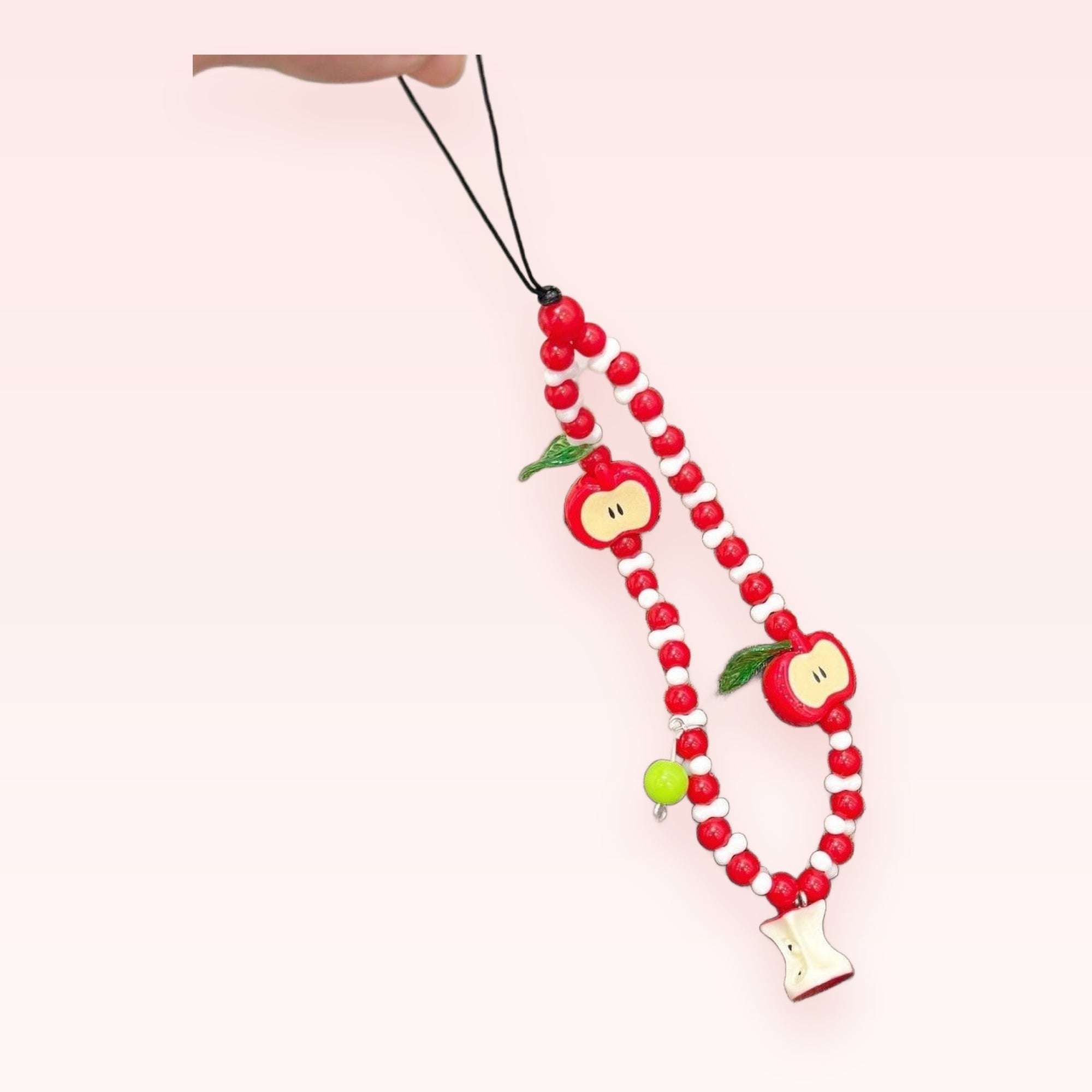 Cute Red Apple Beaded Phone Charm | Kawaii Fruit Wrist Strap Lanyard
