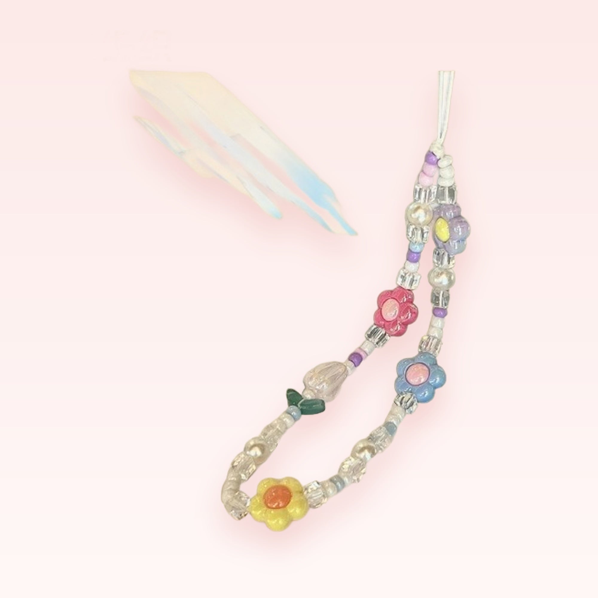 SimplyBubbi — Candy Tulip & Daisy Beaded Phone Strap | Pastel Flower Wristlet