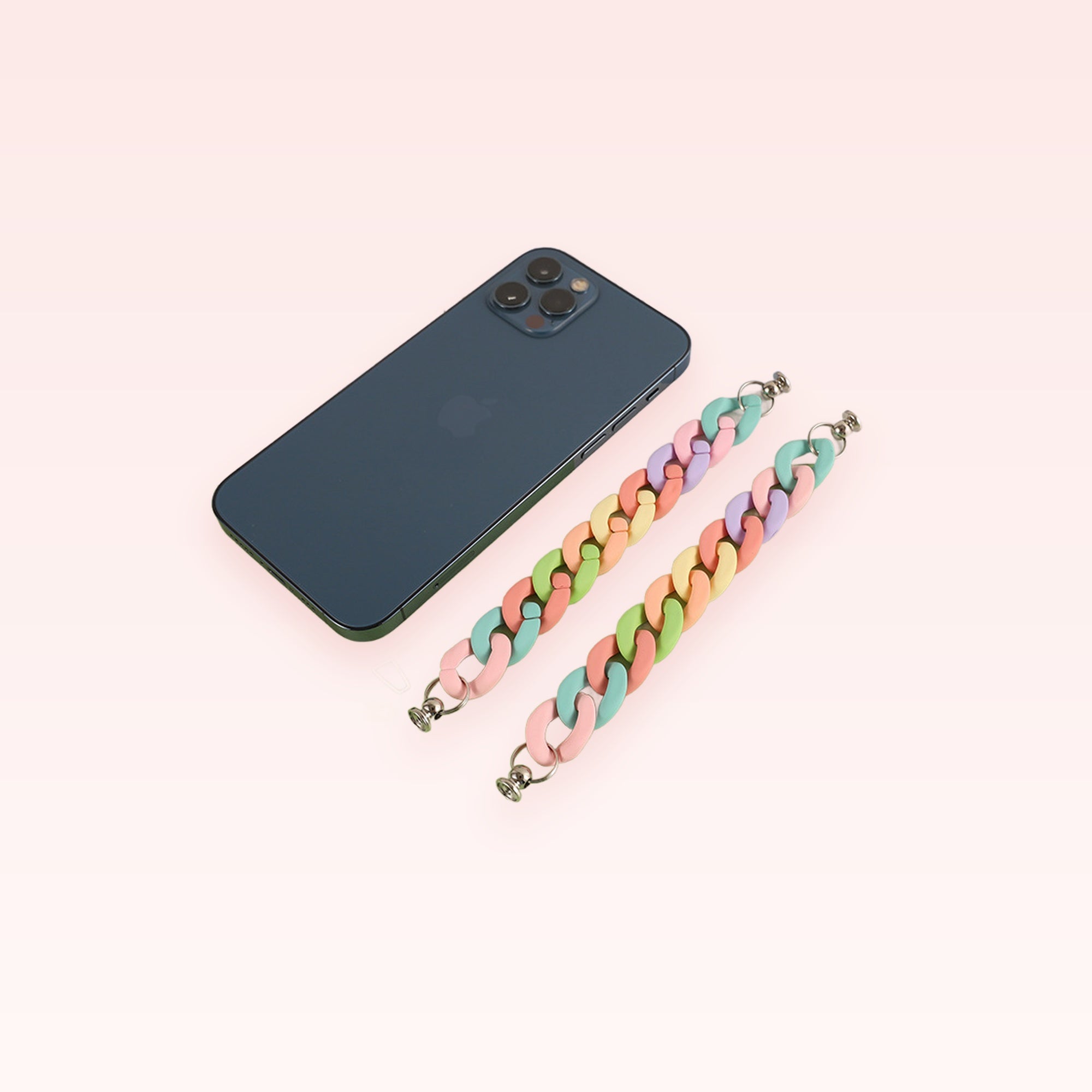 Pastel Rainbow Chain Phone Charm Strap | Kawaii Wrist Lanyard