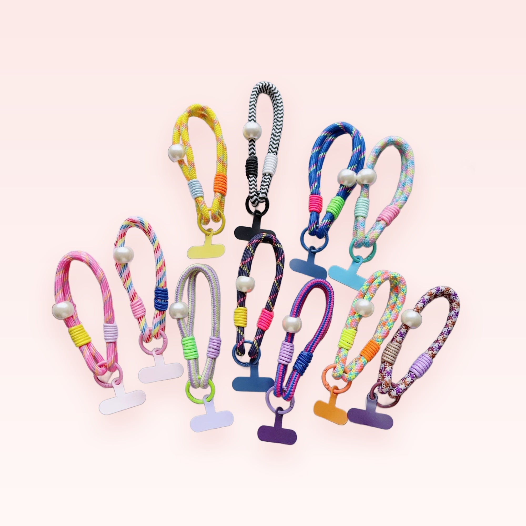 Colorful Braided Rope Phone Charm Wristlet | Aesthetic Pearl Beaded Phone Strap