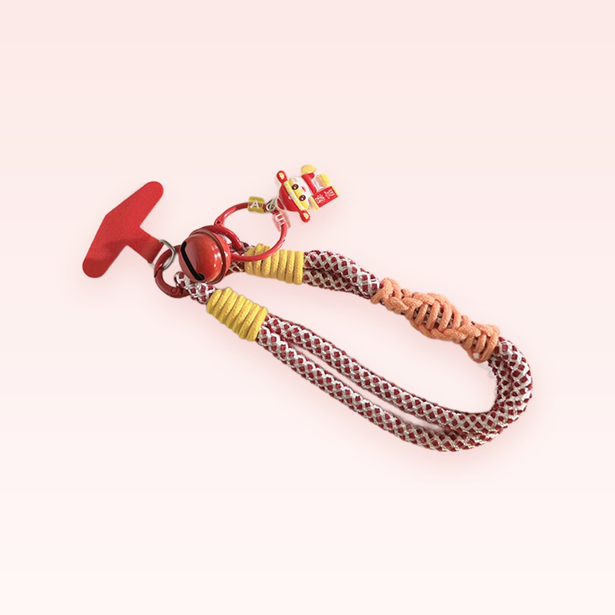 Red Bell & Cow Charm Phone Wrist Strap | Cute Braided Lanyard Keychain