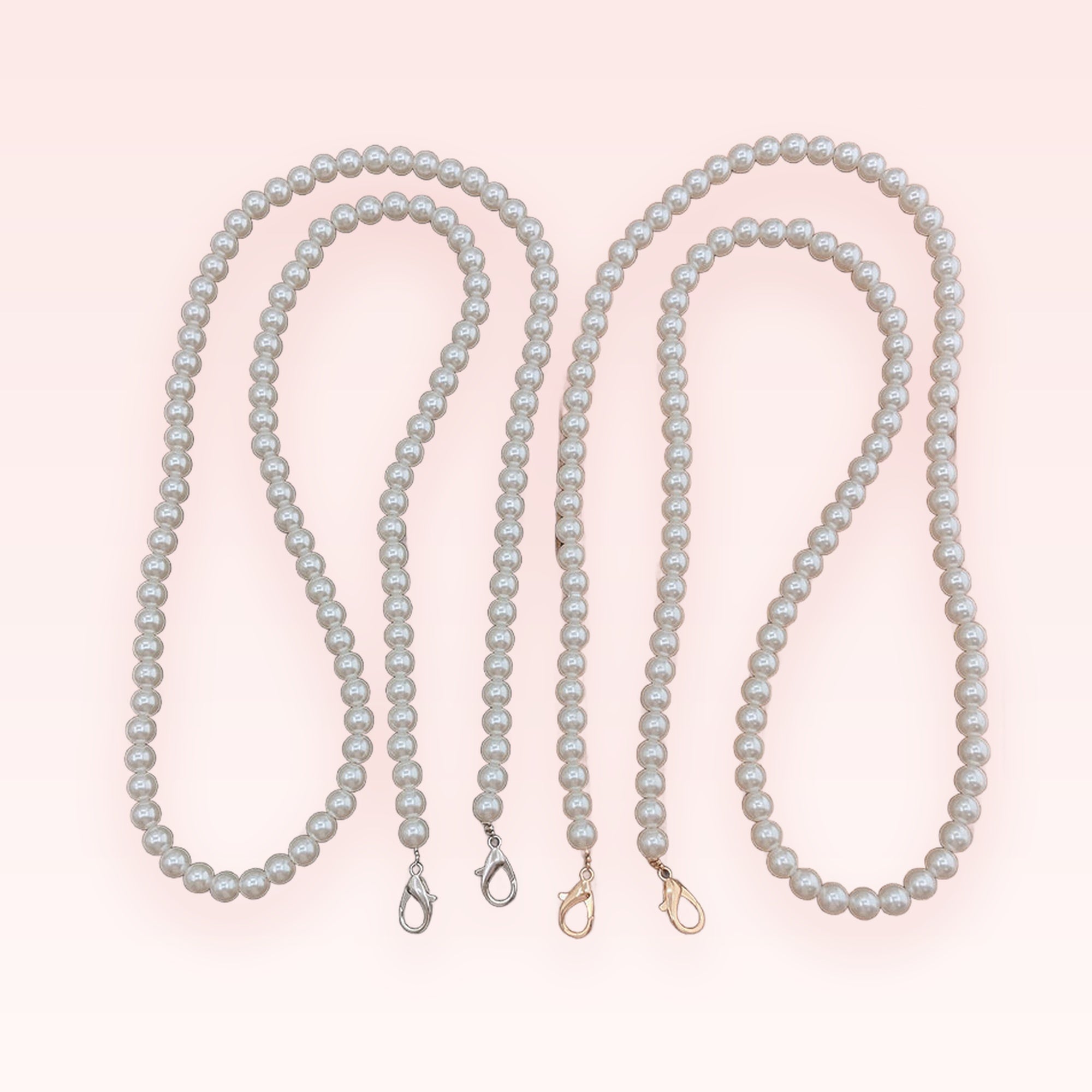 Elegant Pearl Phone Charm Lanyard | Classic Beaded Strap with Gold & Silver Clasps