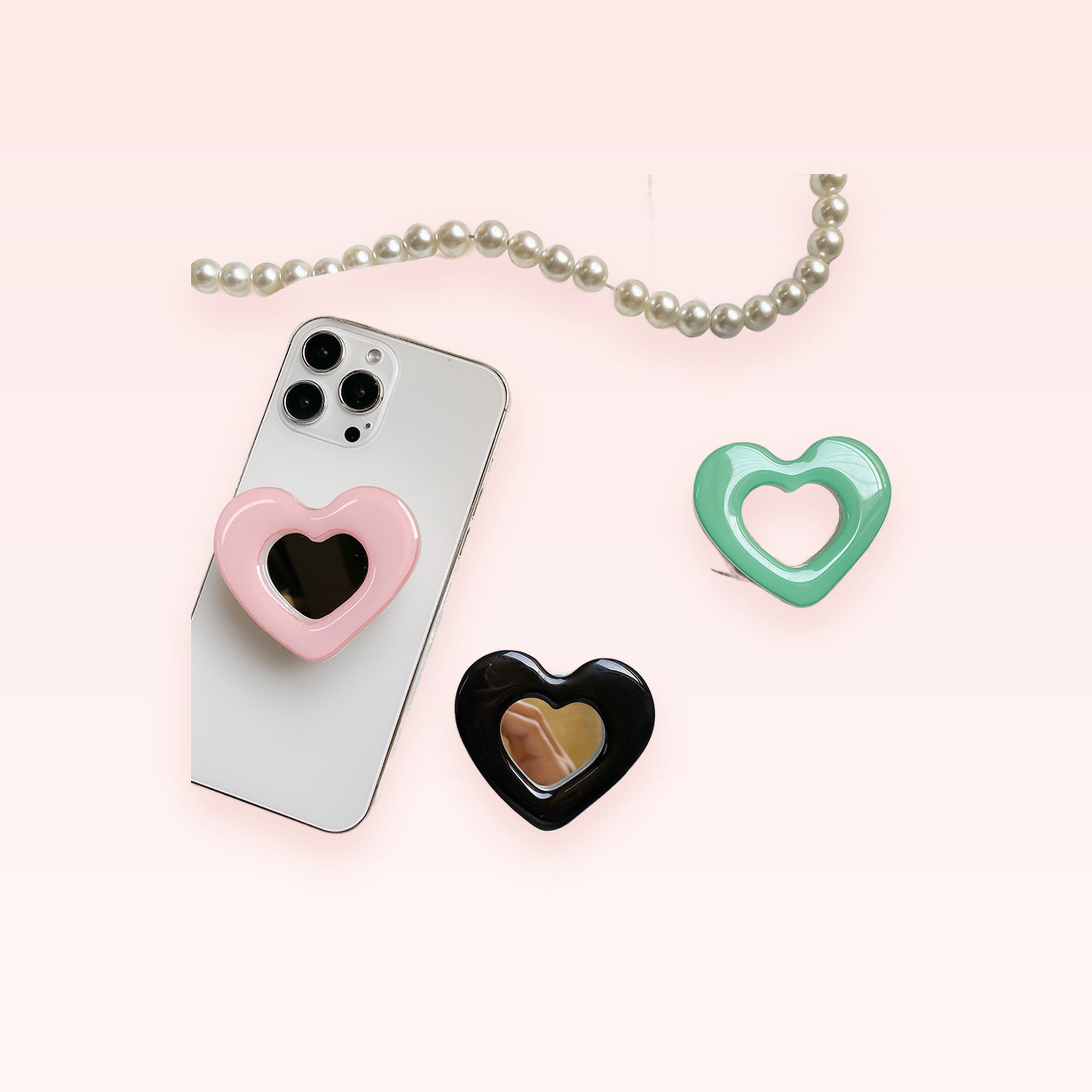 Cute Heart Mirror Phone Grip Stand | Kawaii Pop Socket Holder