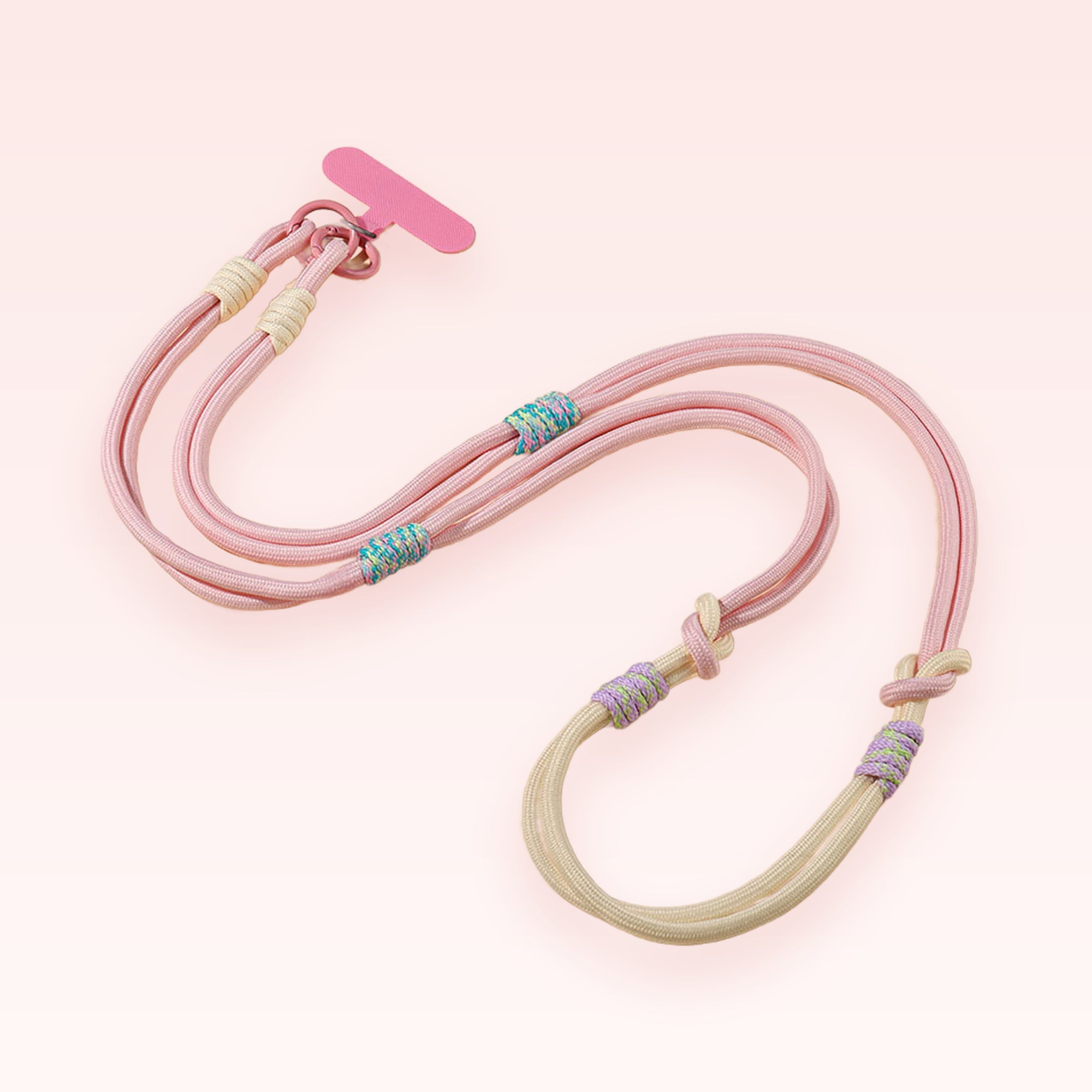 Pastel Pink & Cream Braided Phone Lanyard | Adjustable Crossbody Wrist Strap