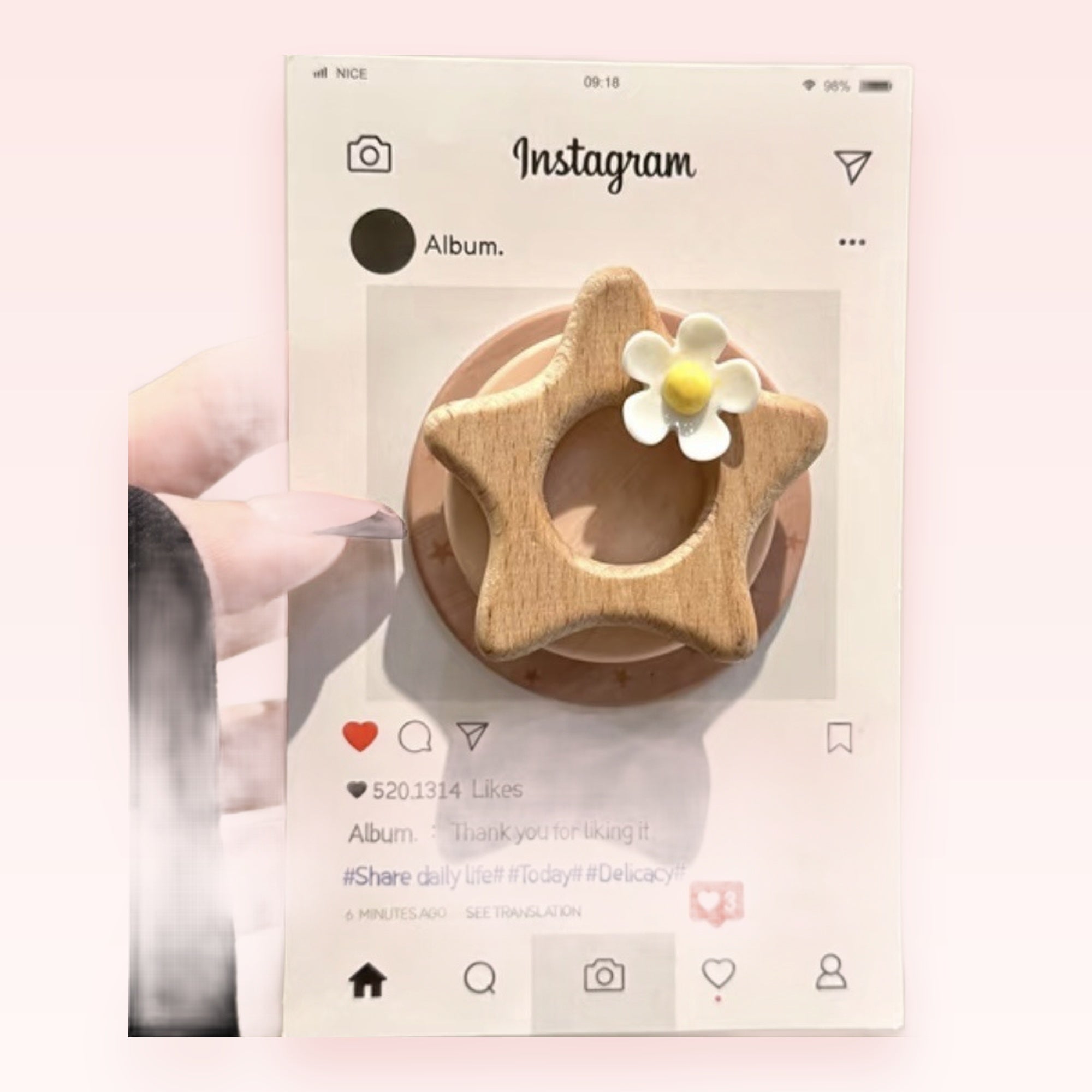 Cute Wooden Star Phone Grip | Aesthetic Daisy Pop Socket Stand