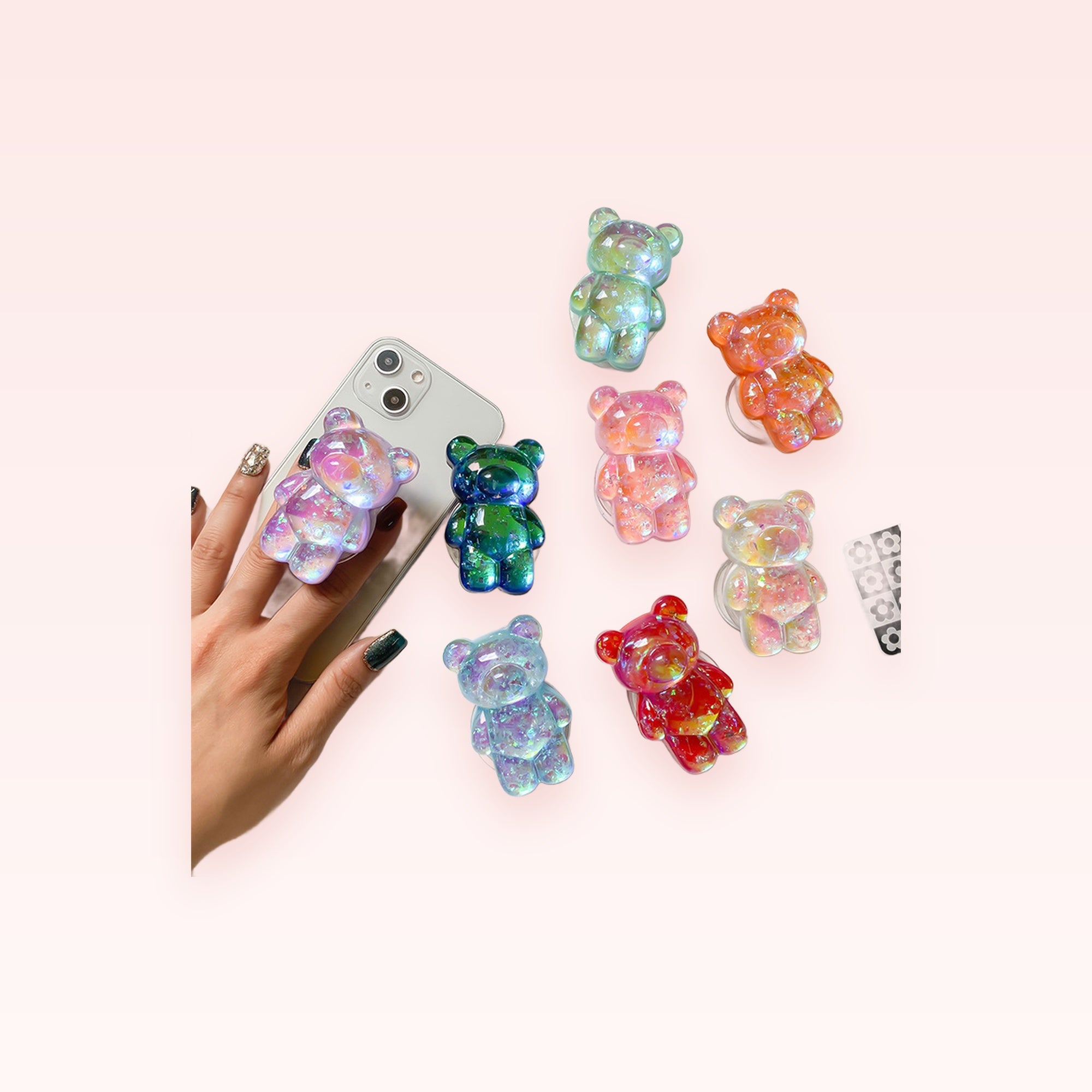 Iridescent Gummy Bear Phone Grip | Kawaii Pop Socket Stand