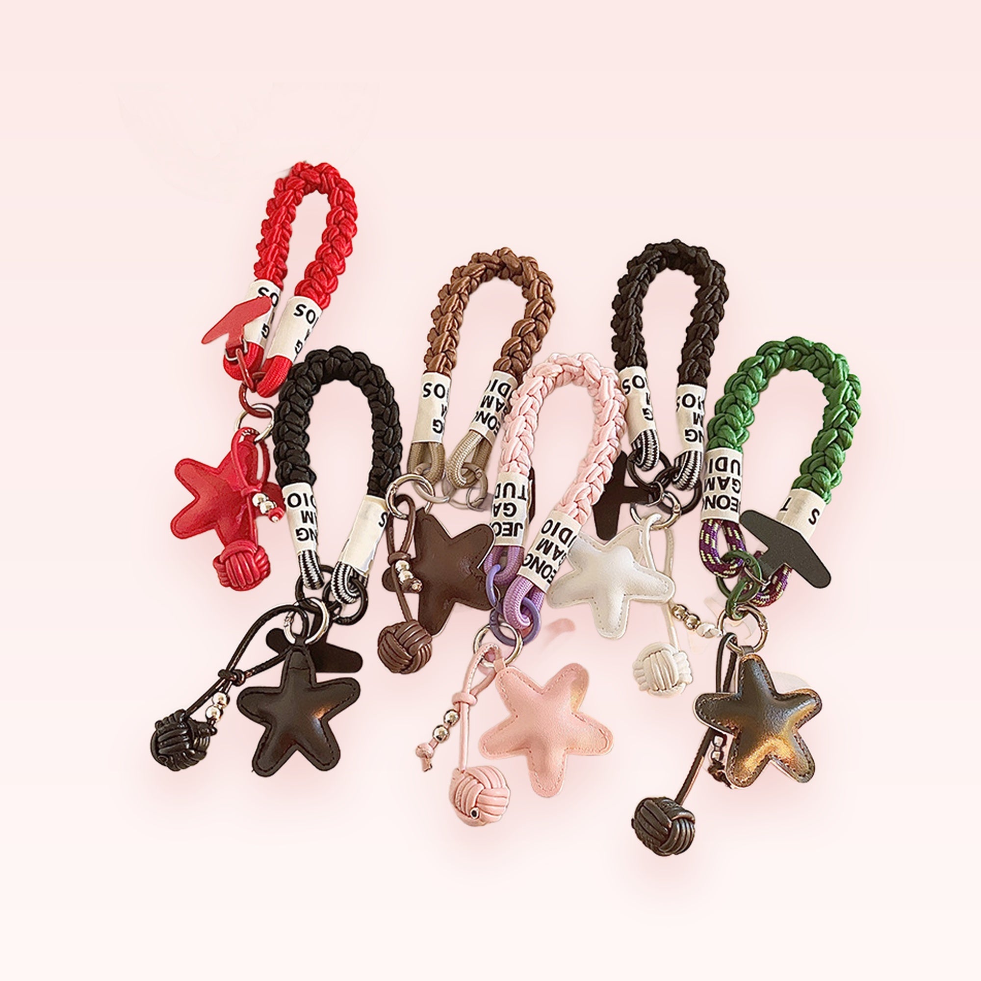 Braided Wrist Strap Phone Charm with Star & Ball Pendants | Cute Aesthetic Lanyard
