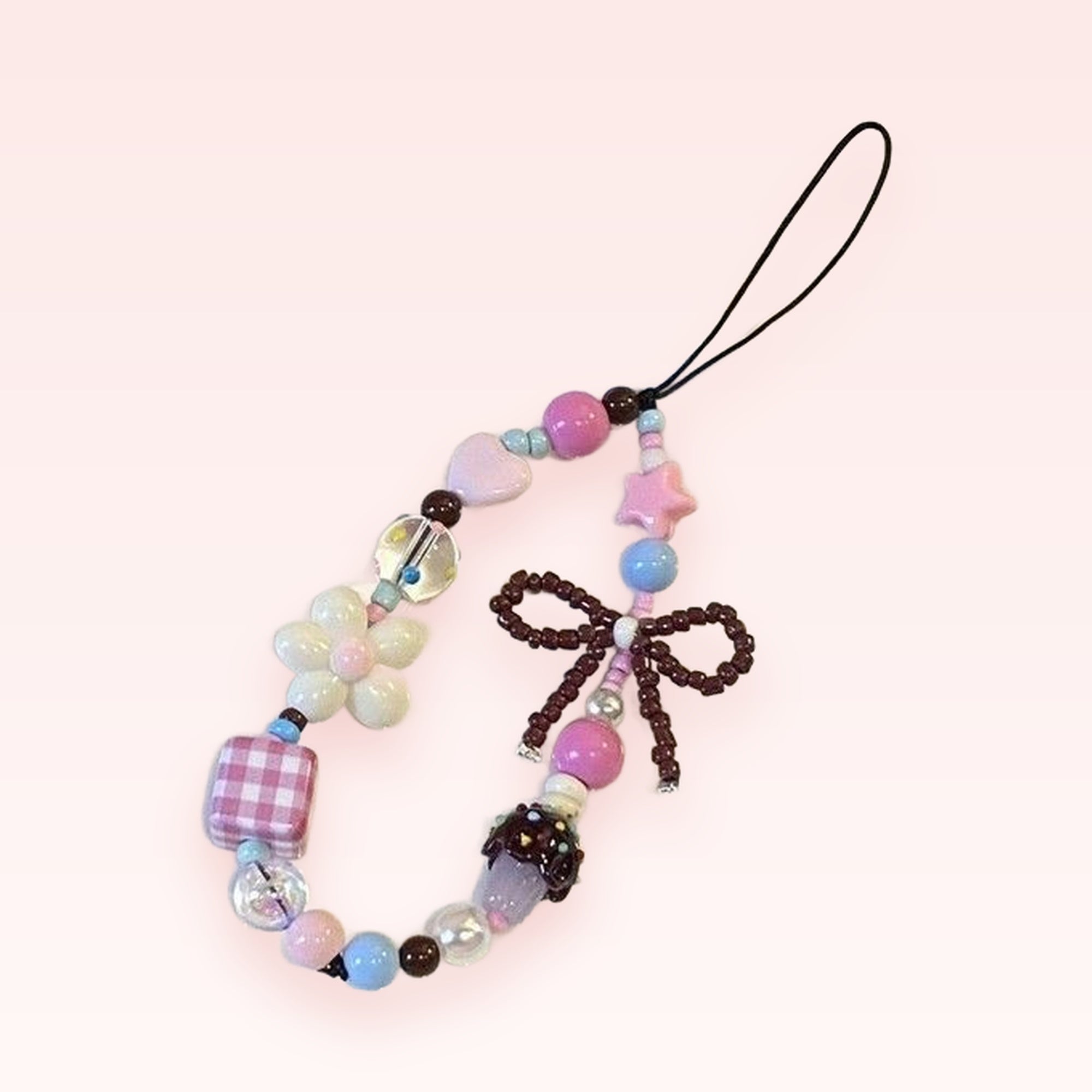Kawaii Pastel Beaded Phone Charm | Cute Bow & Heart Wrist Strap