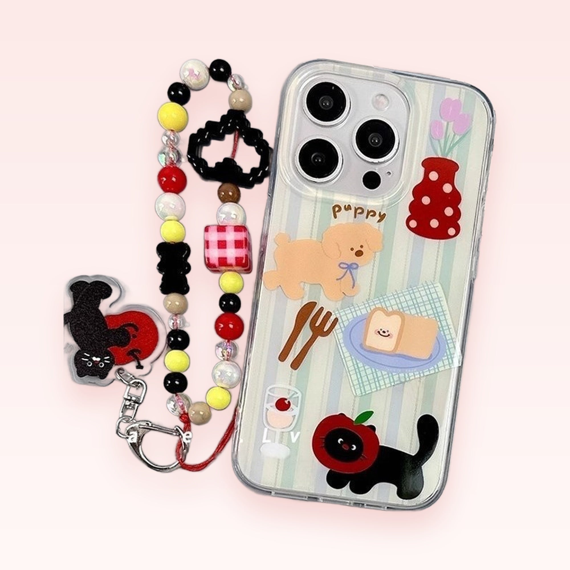 Kawaii Beaded Phone Charm Strap | Colorful Y2K Wrist Lanyard with Charms