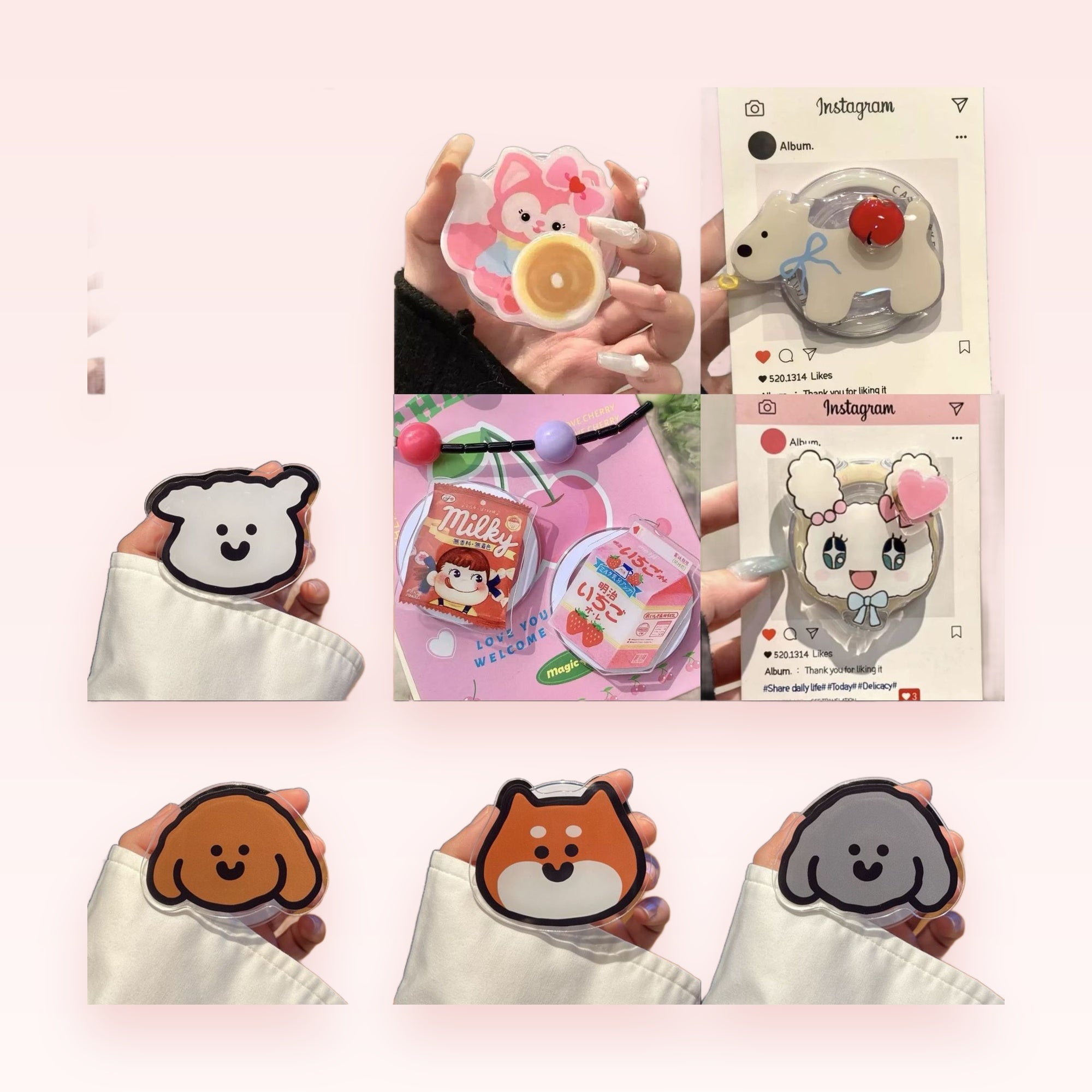 Kawaii Acrylic Animal Phone Grip | Cute Cartoon Pop Socket Stand