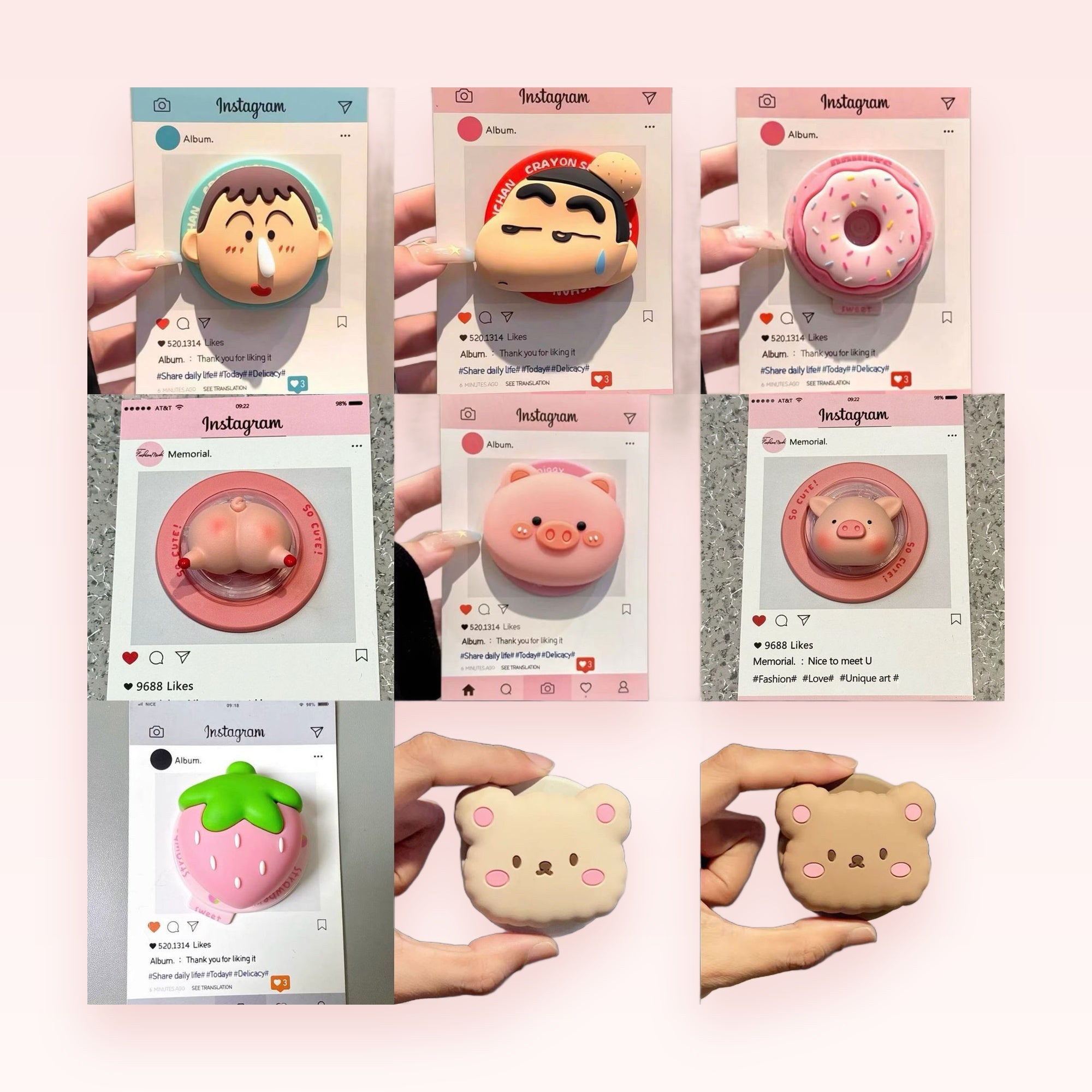 Assorted Kawaii Character & Food Phone Grips | Cute Silicone Pop Socket Stands