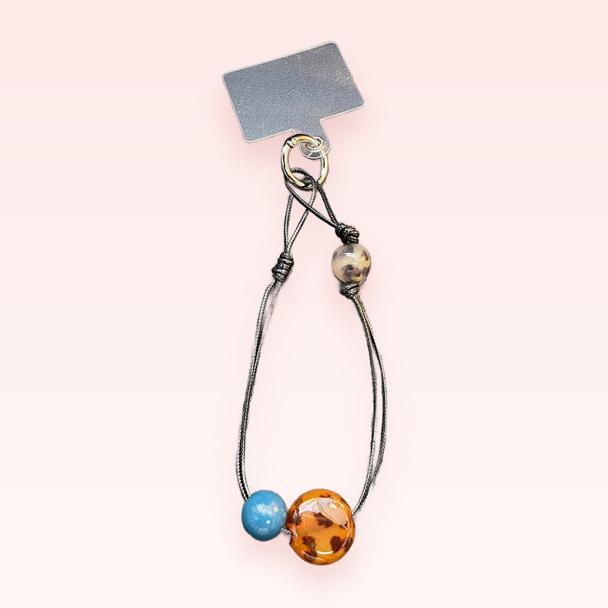 Aesthetic Beaded Phone Charm | Tortoiseshell & Blue Bead Phone Strap