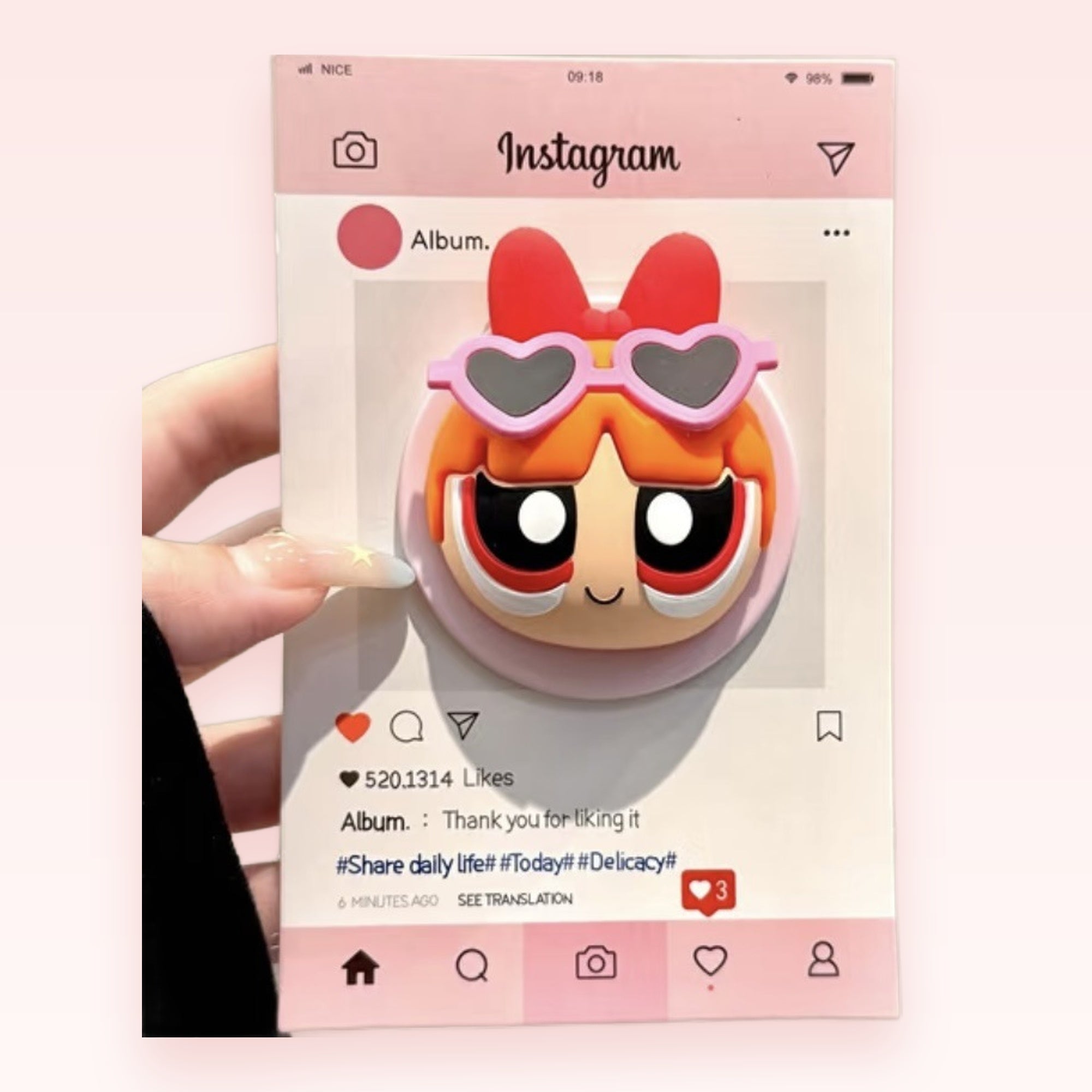 Cute Powerpuff Girls Blossom Phone Grip | Kawaii Heart Sunglasses Pop Socket