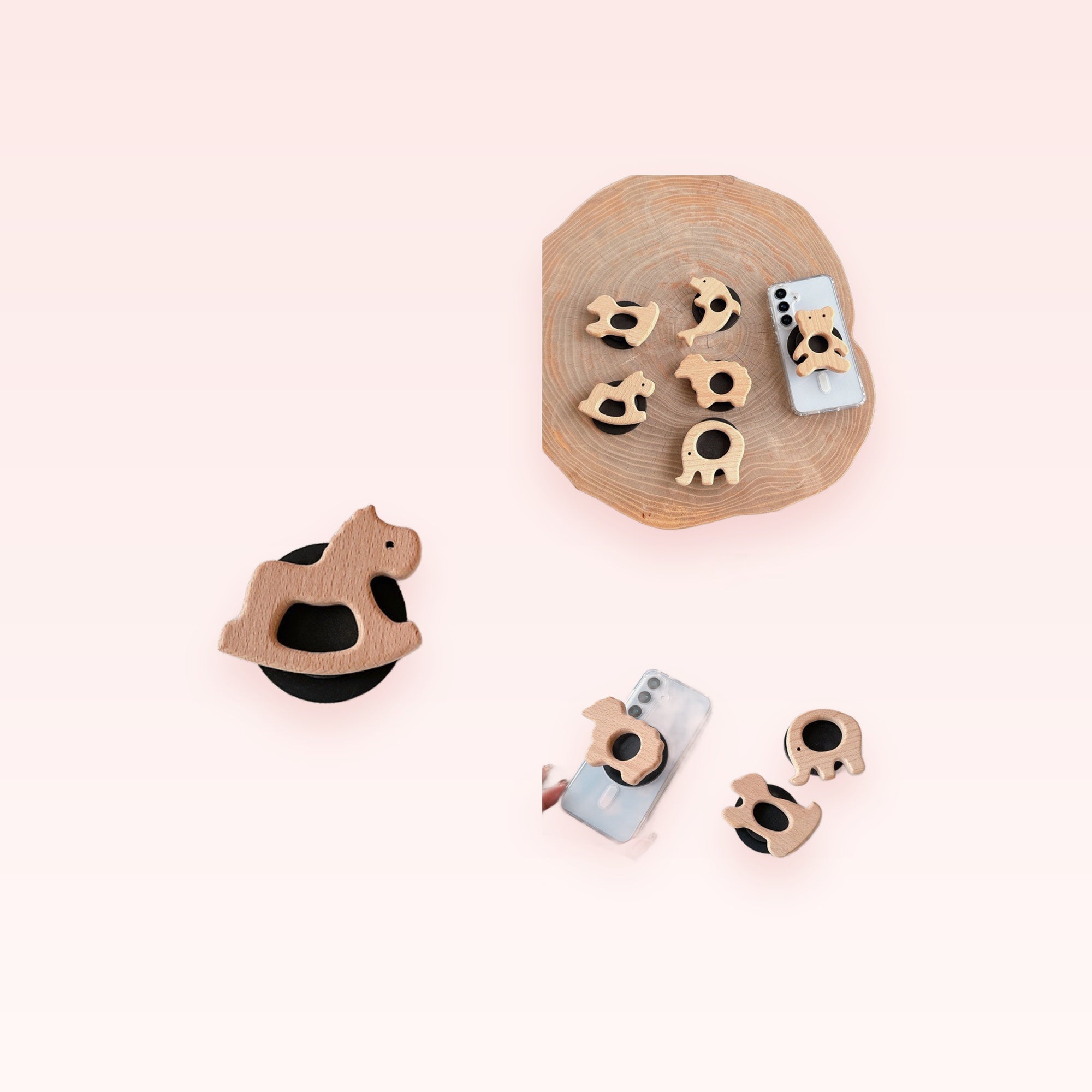 Cute Wooden Animal Phone Grip | Aesthetic Natural Wood Pop Socket Stand