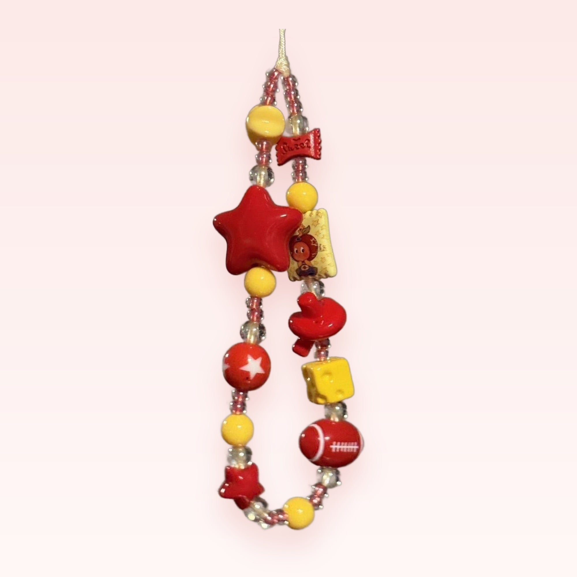 Cute Red & Yellow Beaded Phone Charm | Kawaii Star & Foodie Wrist Strap
