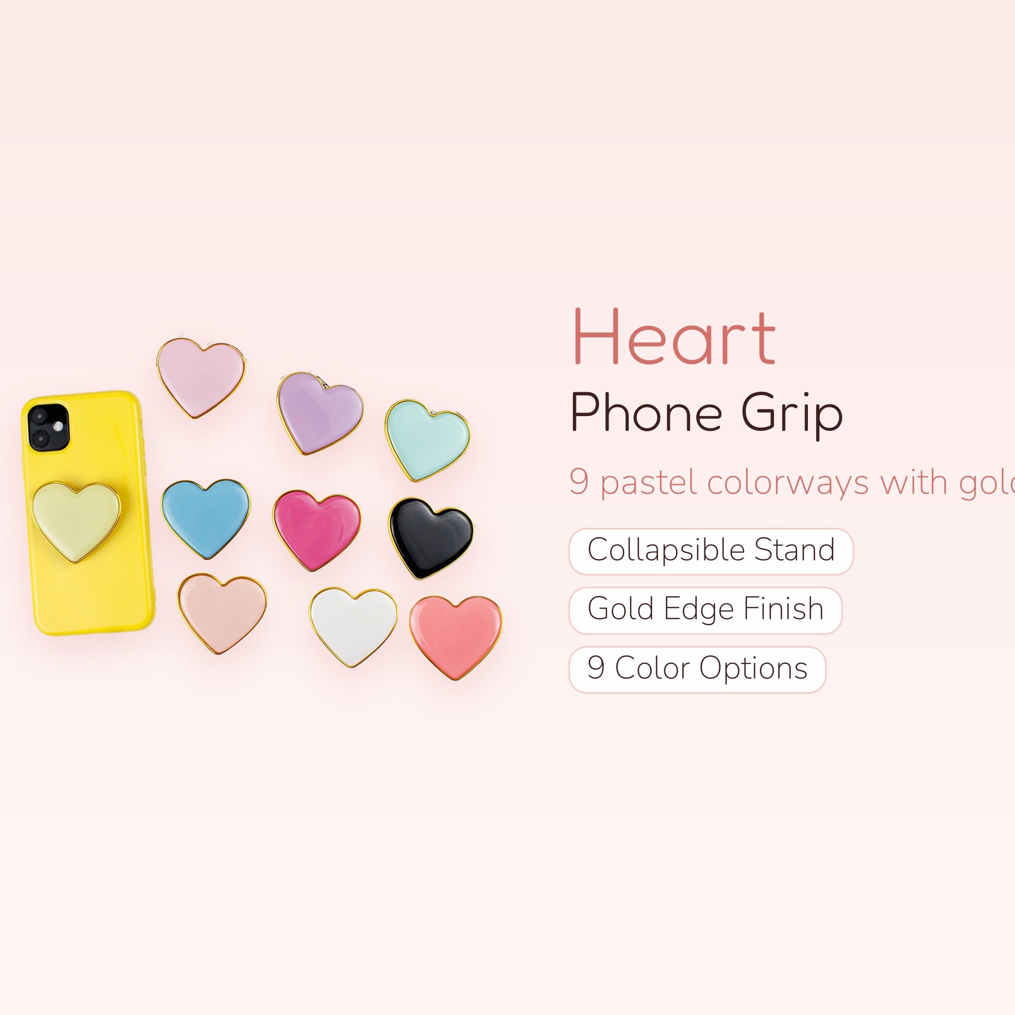 Heart Enamel Phone Grip | Gold Edge Collapsible Stand
