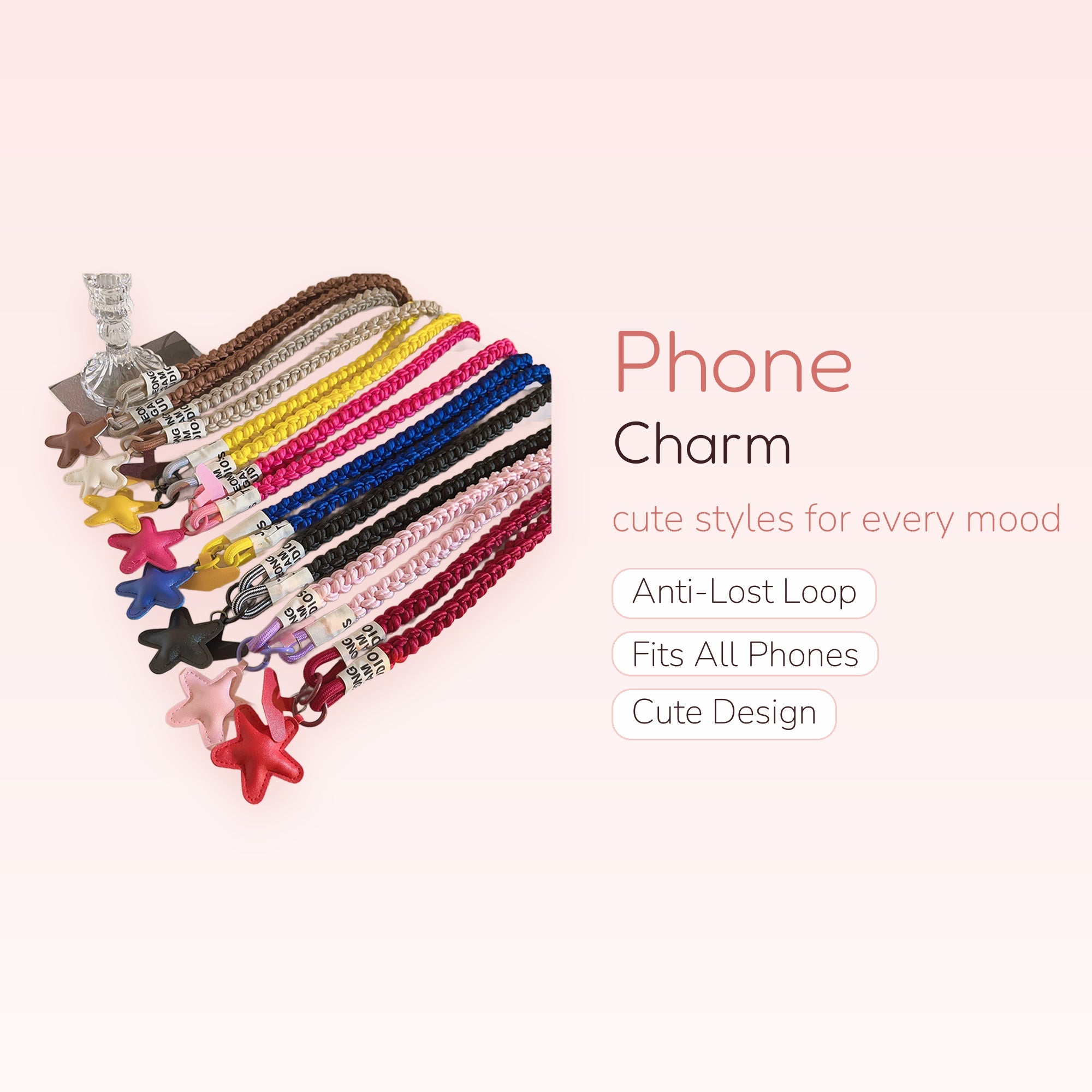 Braided Rope Star Phone Charm Lanyard | Colorful Wrist Strap with Star Pendants