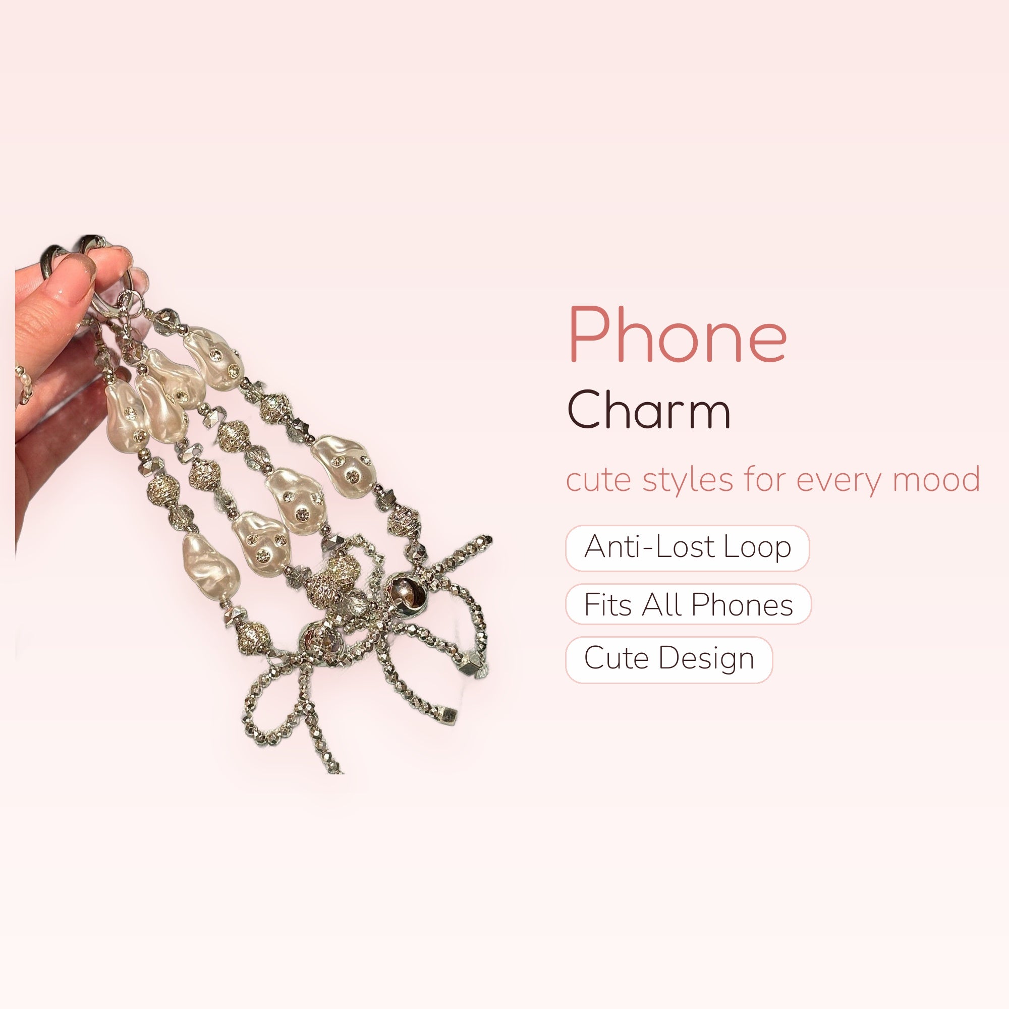 Elegant Pearl & Crystal Phone Charm | Shimmering Beaded Wrist Strap