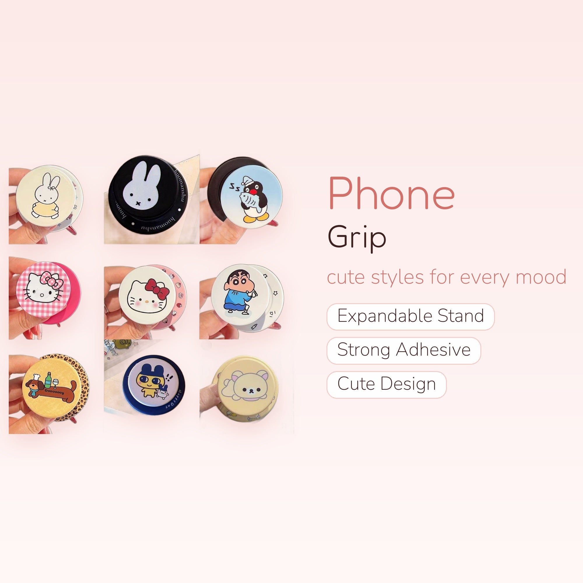 Kawaii Character Phone Grip Collection | Cute Pop Socket Stand for Phones