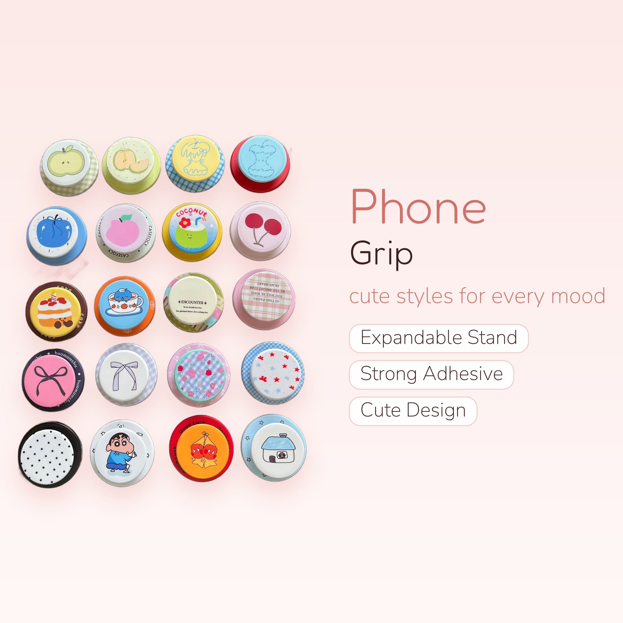 Assorted Kawaii Fruit & Pattern Phone Grips | Cute Expandable Pop Socket Stands