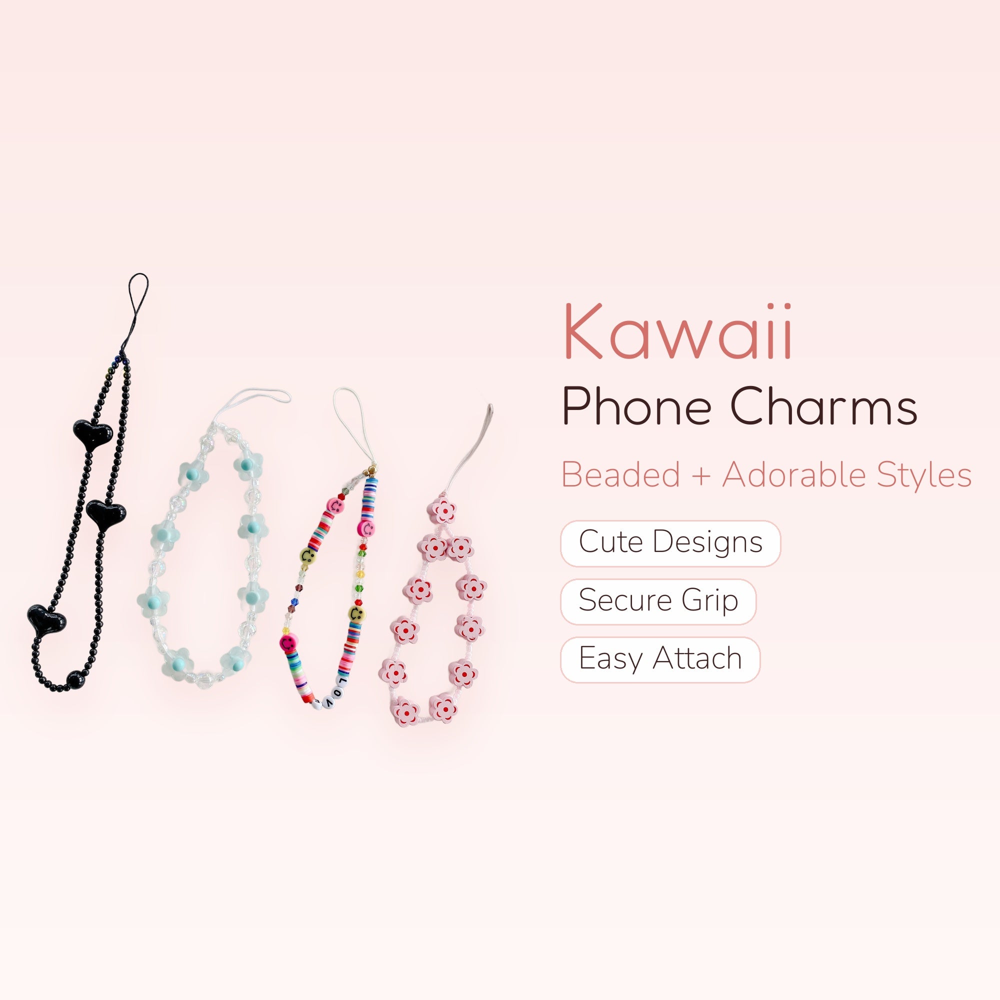 Kawaii Beaded Phone Charm Strap | Cute Wrist Lanyard