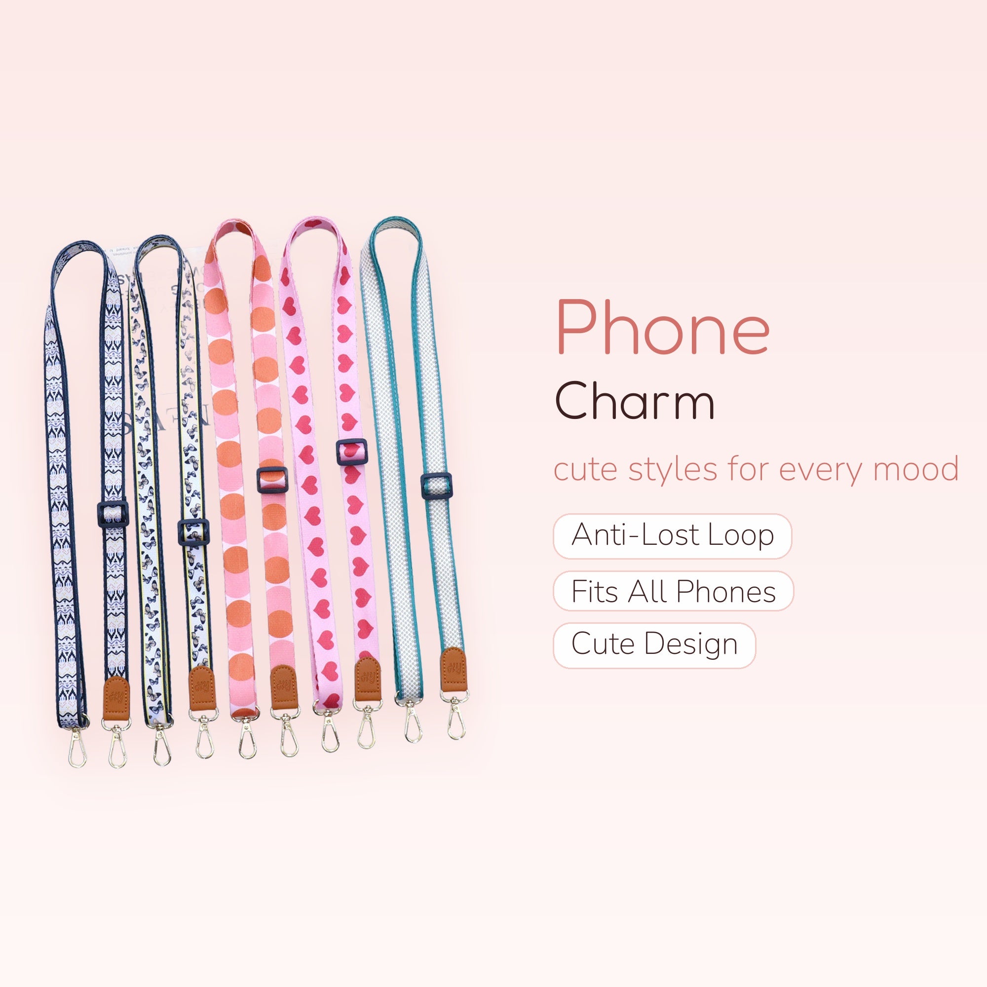 Adjustable Patterned Phone Lanyard Strap | Cute Butterfly Heart Polka Dot Crossbody Charm