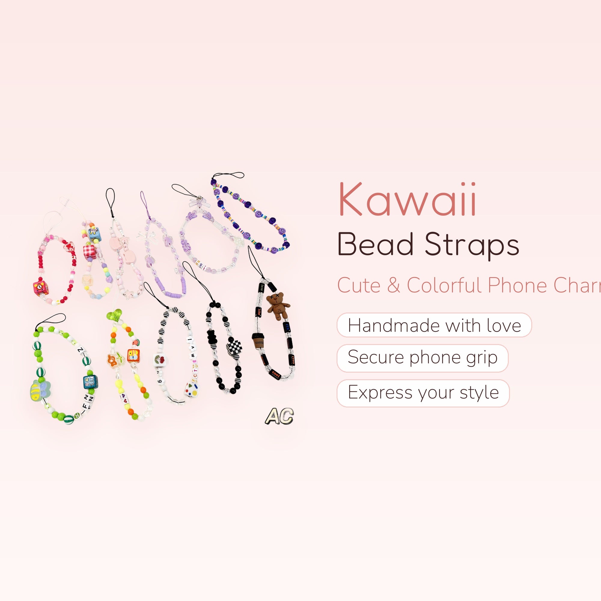 Kawaii Beaded Phone Charm Strap | Cute Wrist Lanyard for Phones