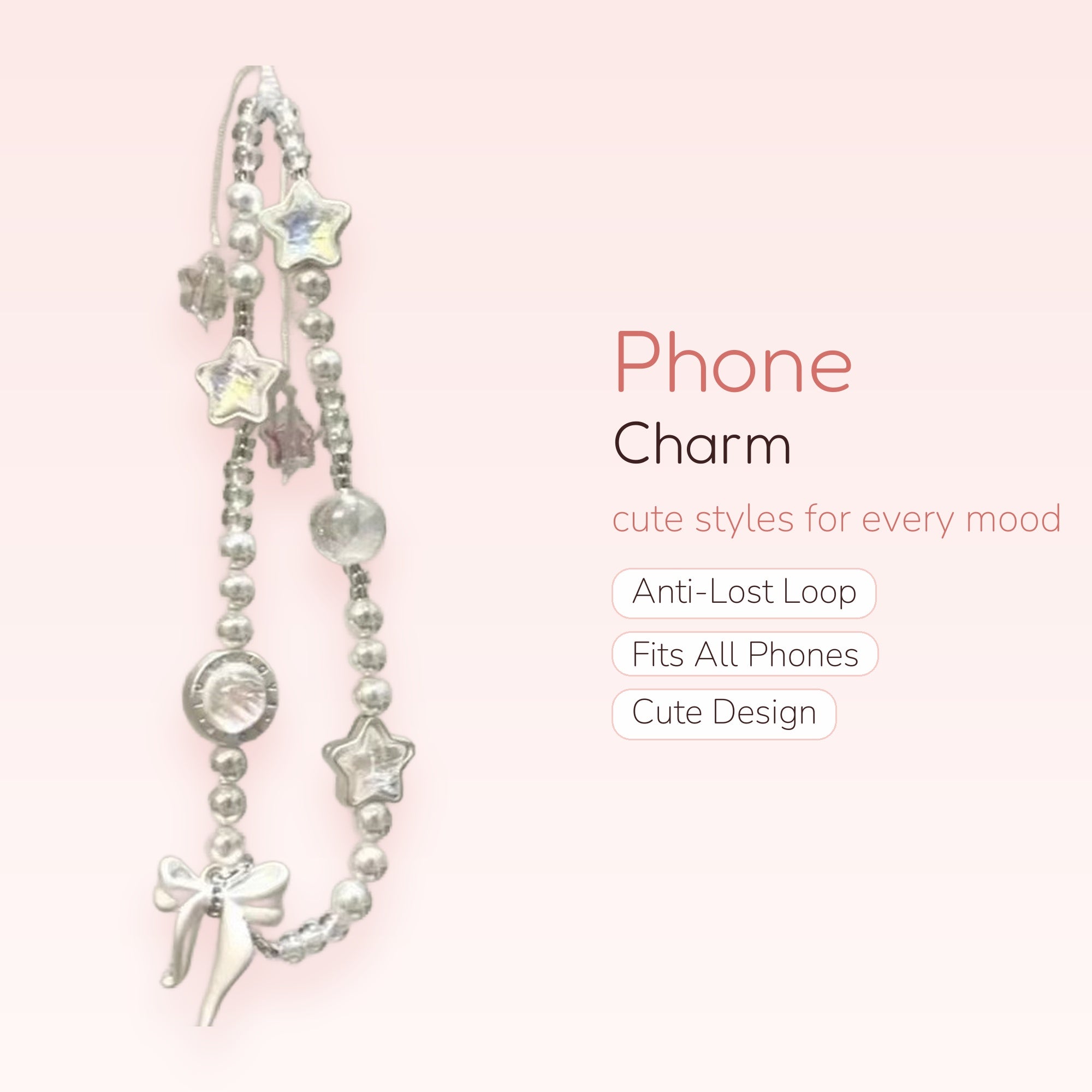 Iridescent Star & Pearl Phone Charm Strap | Aesthetic Beaded Wrist Lanyard