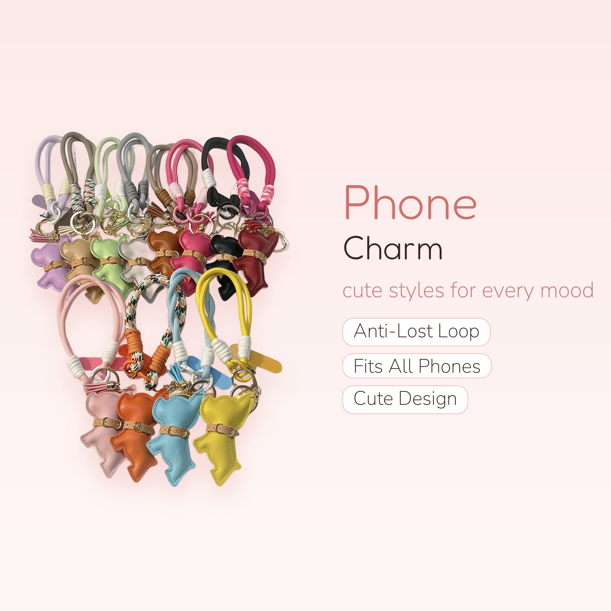 Kawaii Pastel Leather Bear Phone Charm Wristlet | Cute Animal Keychain Lanyard