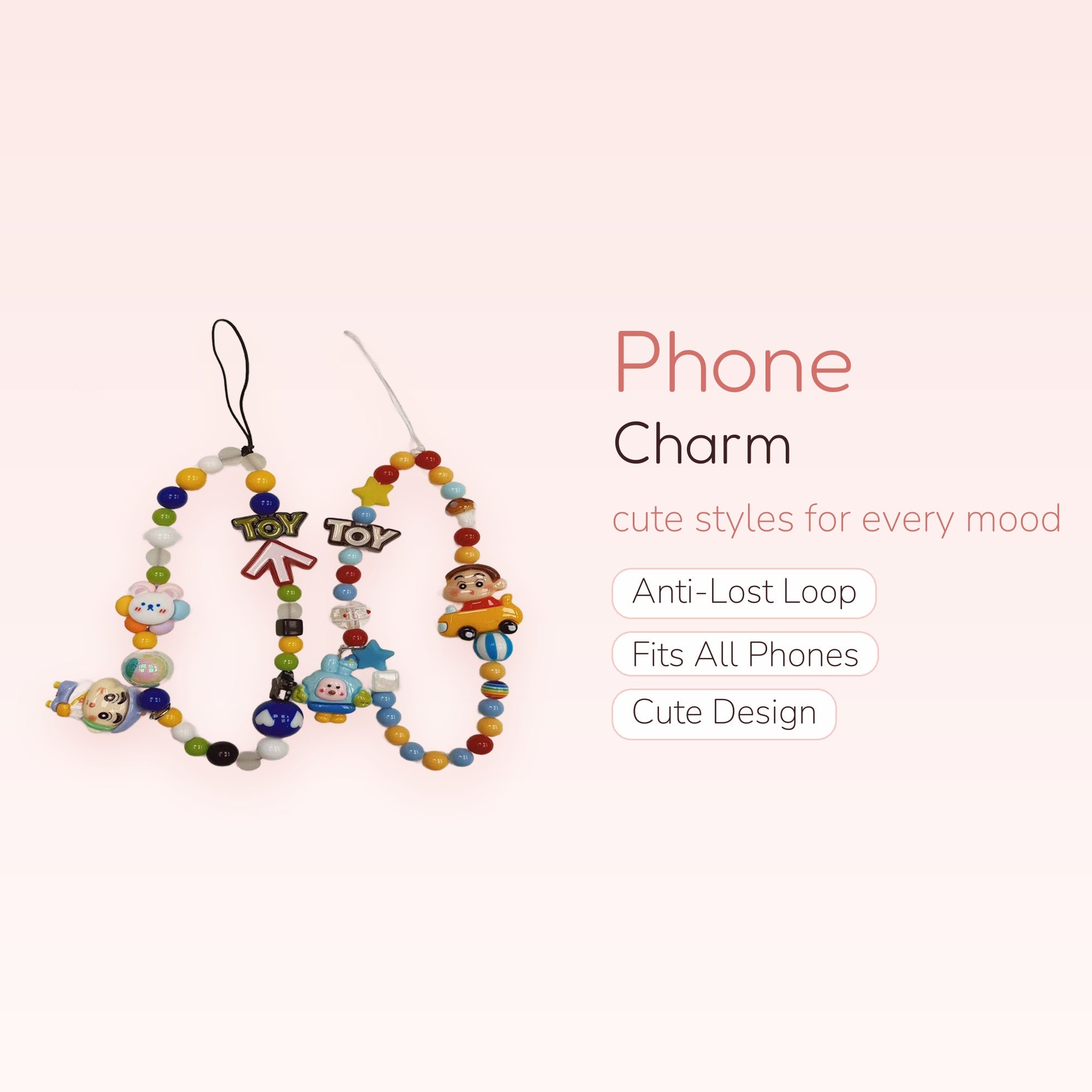 Kawaii Toy Story Beaded Phone Charm Strap | Cute Character Wrist Lanyard