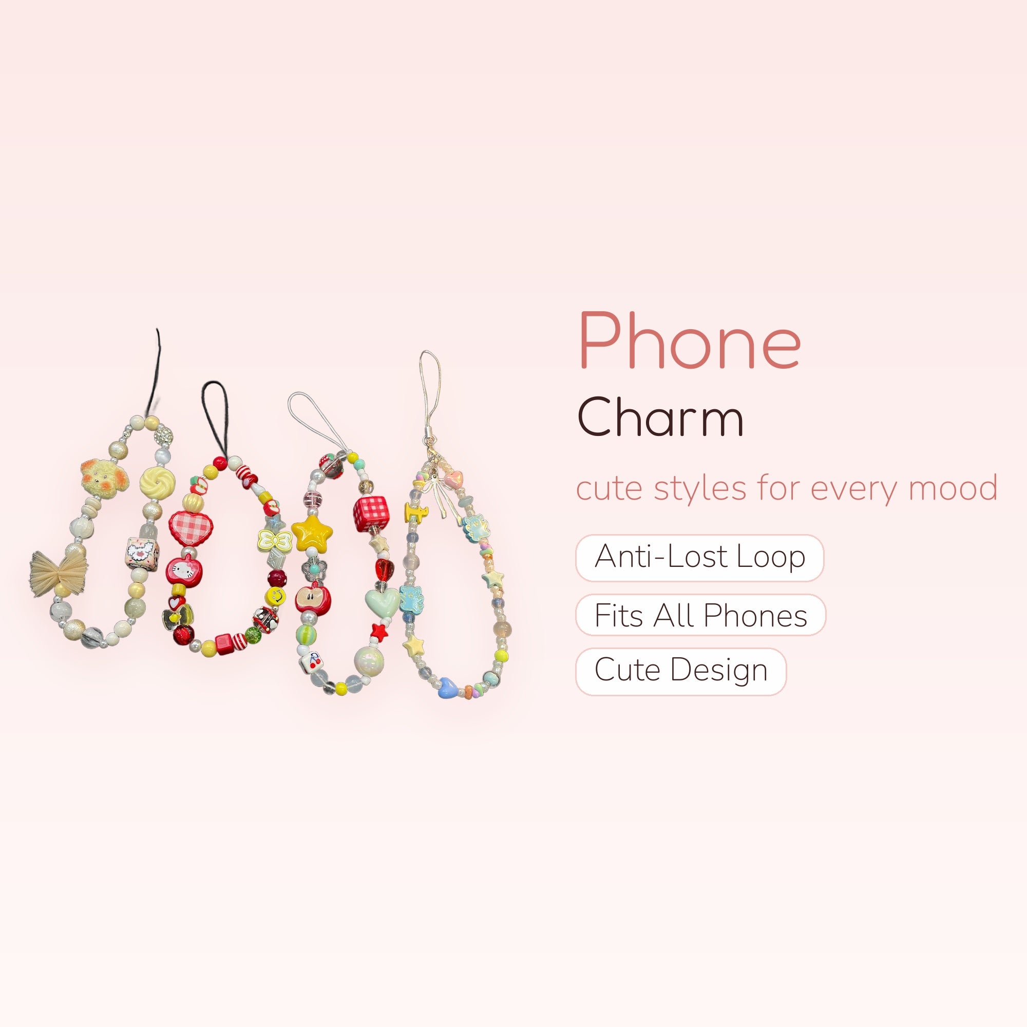 Kawaii Beaded Phone Charm Straps | Pastel & Vibrant Y2K Wrist Lanyards