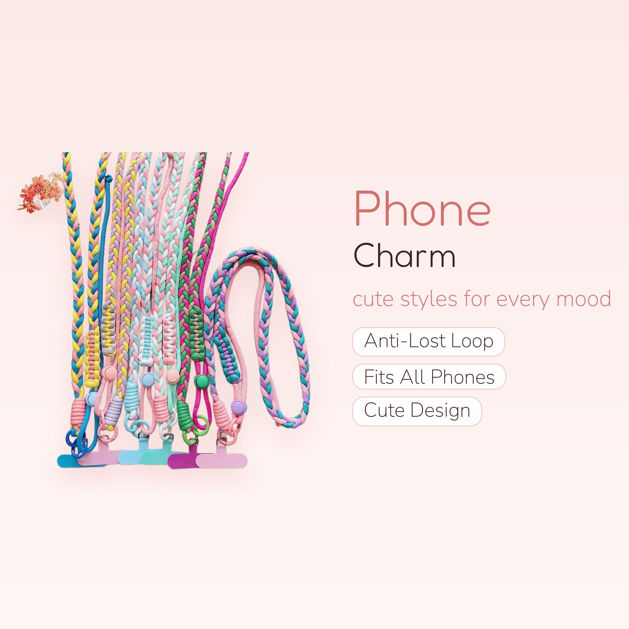 Braided Pastel Macrame Phone Charm Lanyard | Adjustable Crossbody Phone Strap