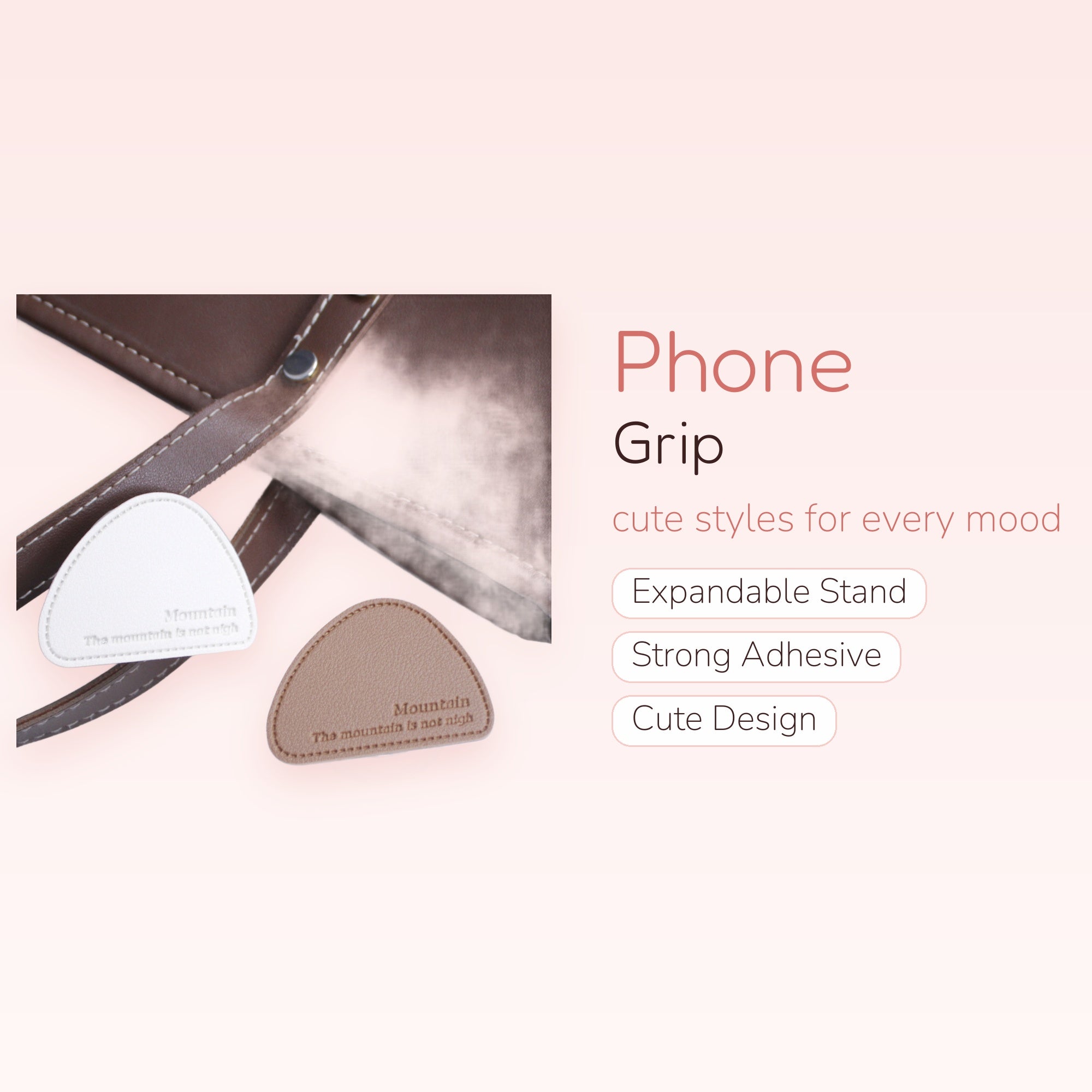 Aesthetic Mountain Quote Phone Grip | Minimalist Brown & White Pop Socket Stand