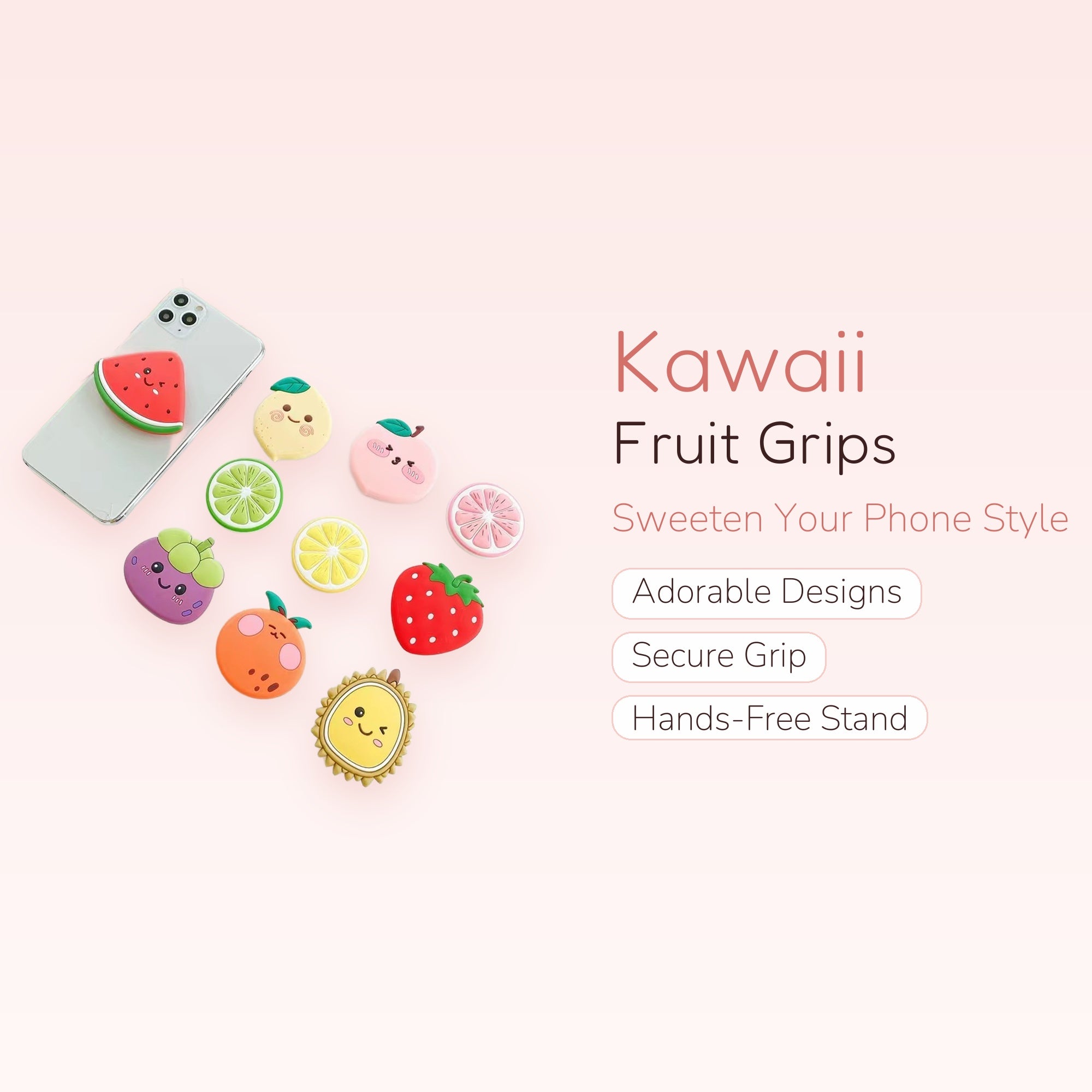 Kawaii Fruit Phone Grip | Cute Pop Socket Stand for iPhone & Android