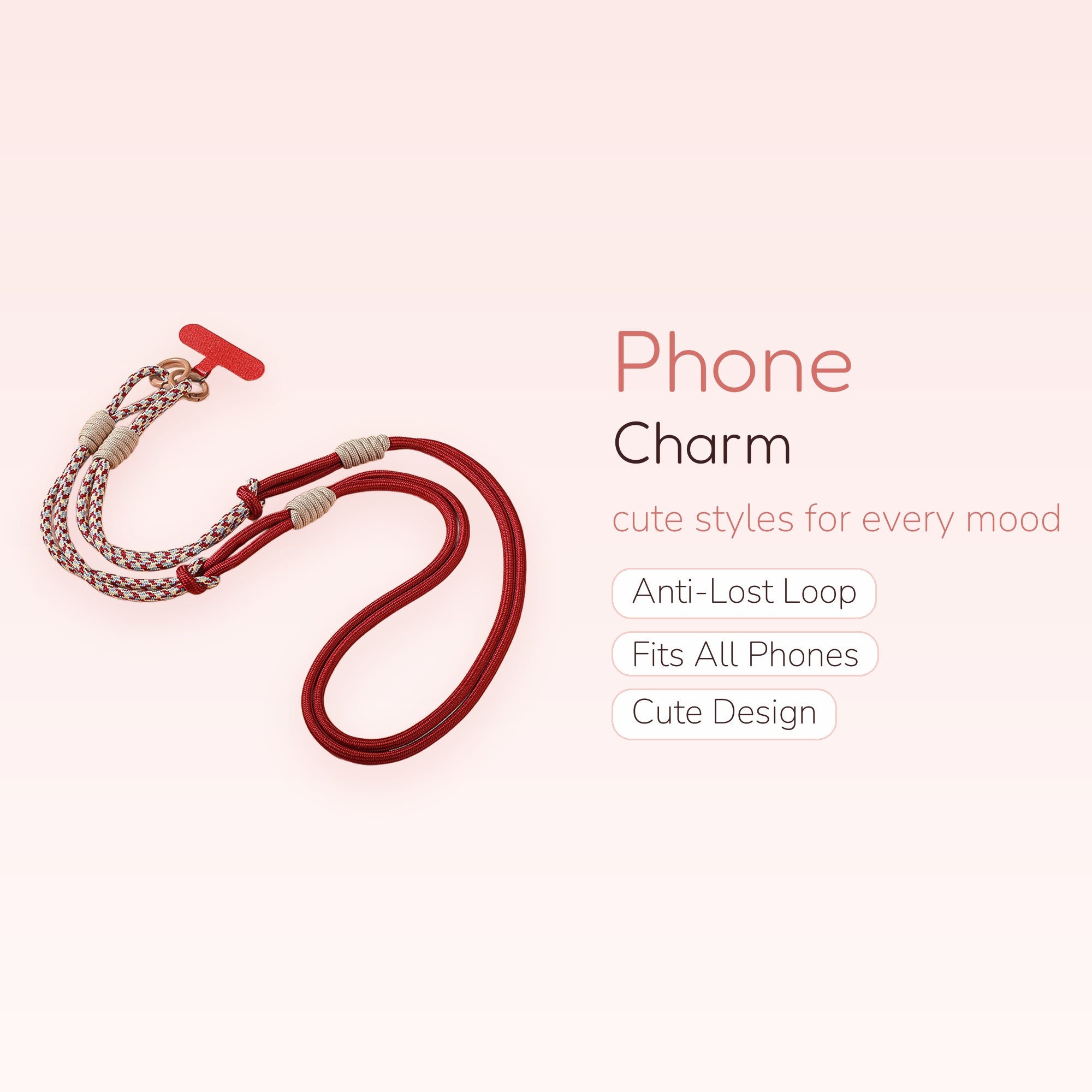 Red & White Patterned Phone Lanyard | Adjustable Crossbody Wrist Strap